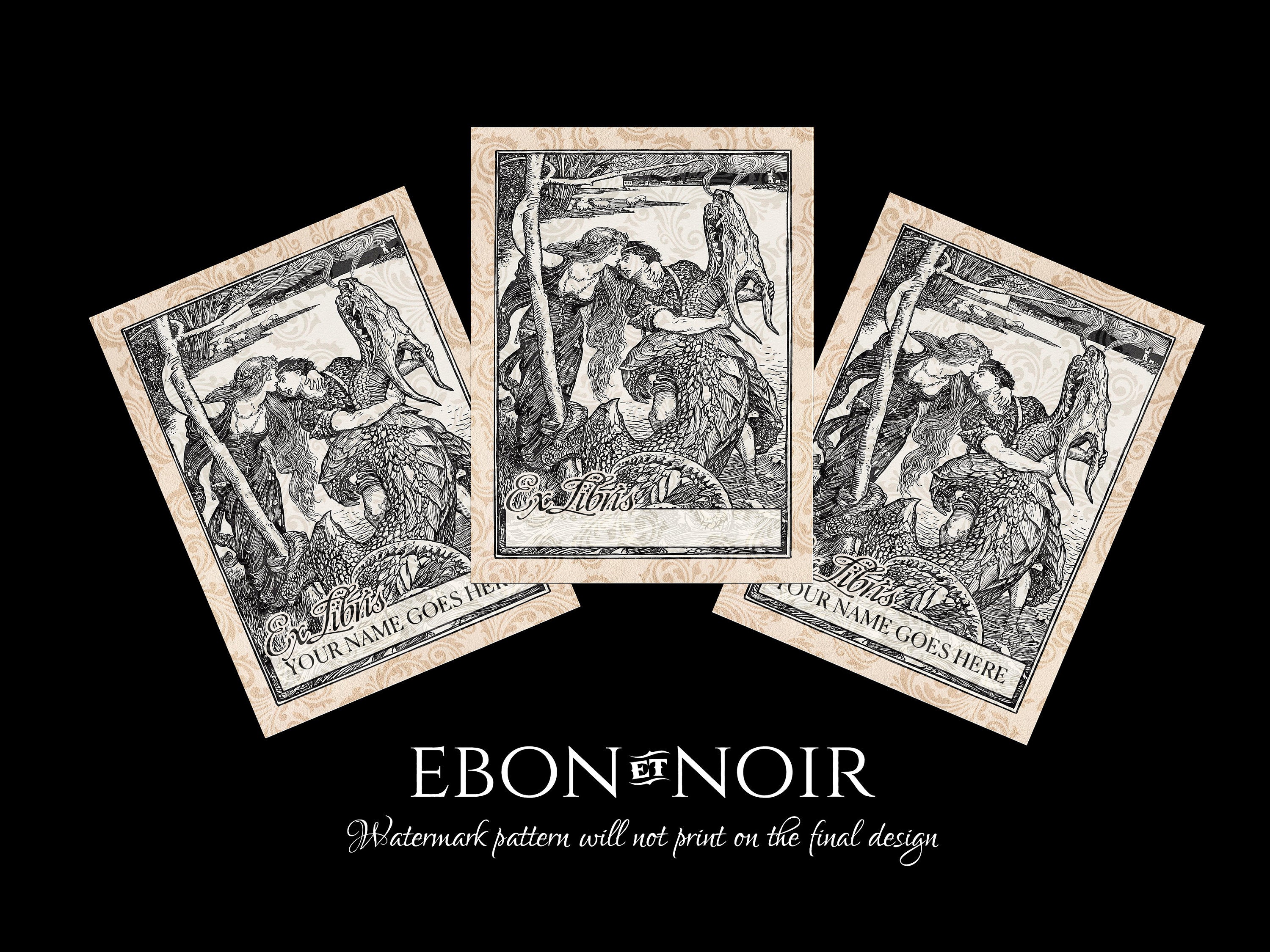 The Kiss That Gave the Victory, Fairytale Dragon, Personalized Ex-Libris Bookplates, Crafted on Gummed Paper, 3in x 4in, Set of 30