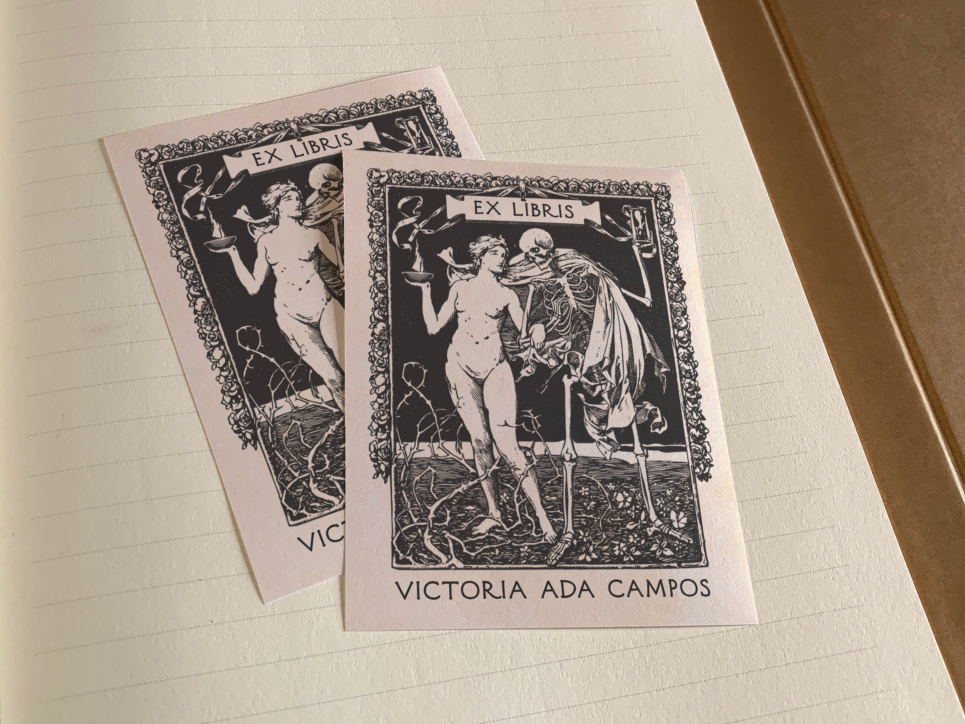 Beauty and Death, Personalized Ex-Libris Bookplates, Crafted on Traditional Gummed Paper, 3in x 4in, Set of 30