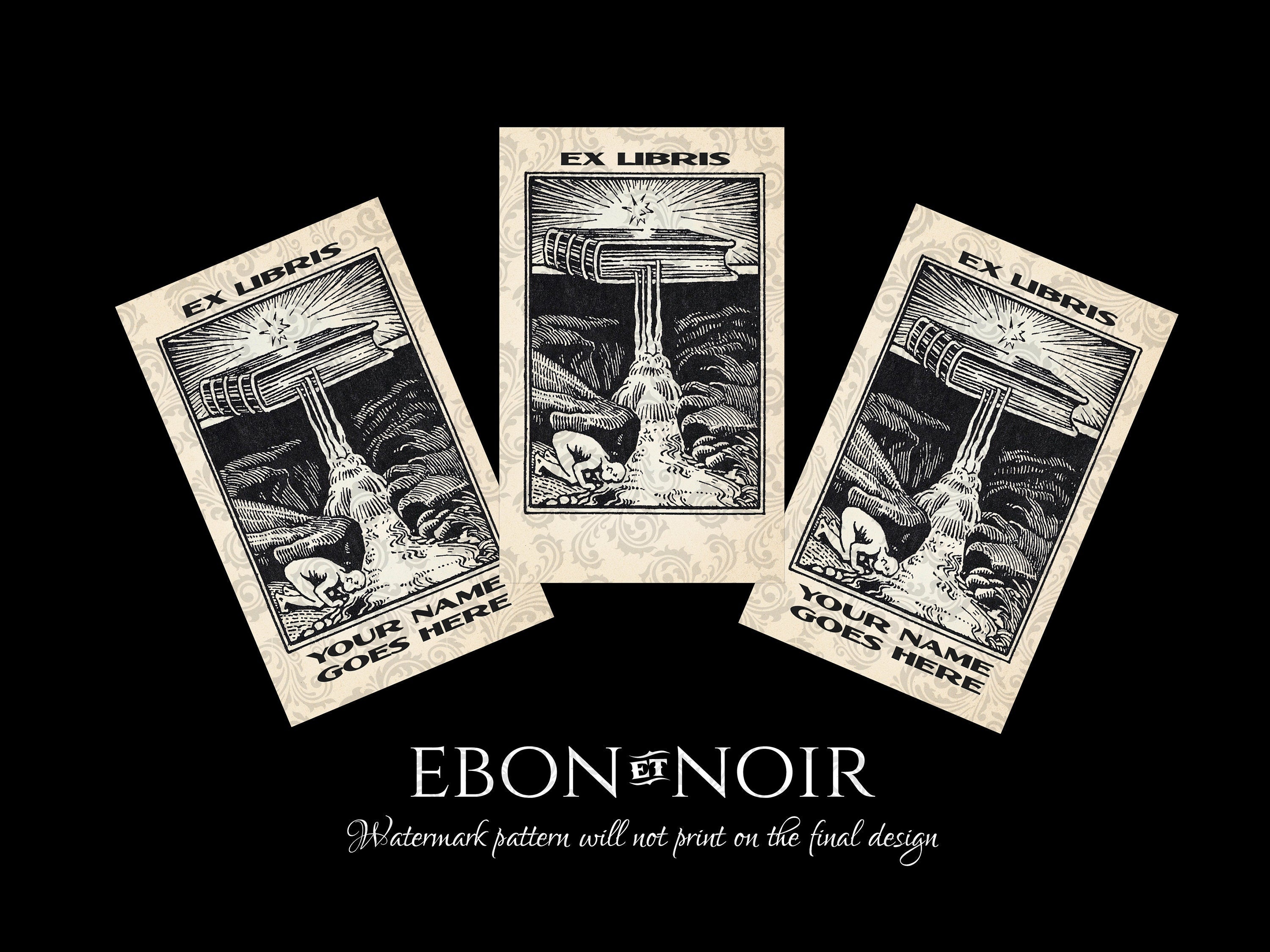 Thirst For Knowledge, Personalized Ex-Libris Bookplates, Crafted on Traditional Gummed Paper, 4in x 2.5in, Set of 30