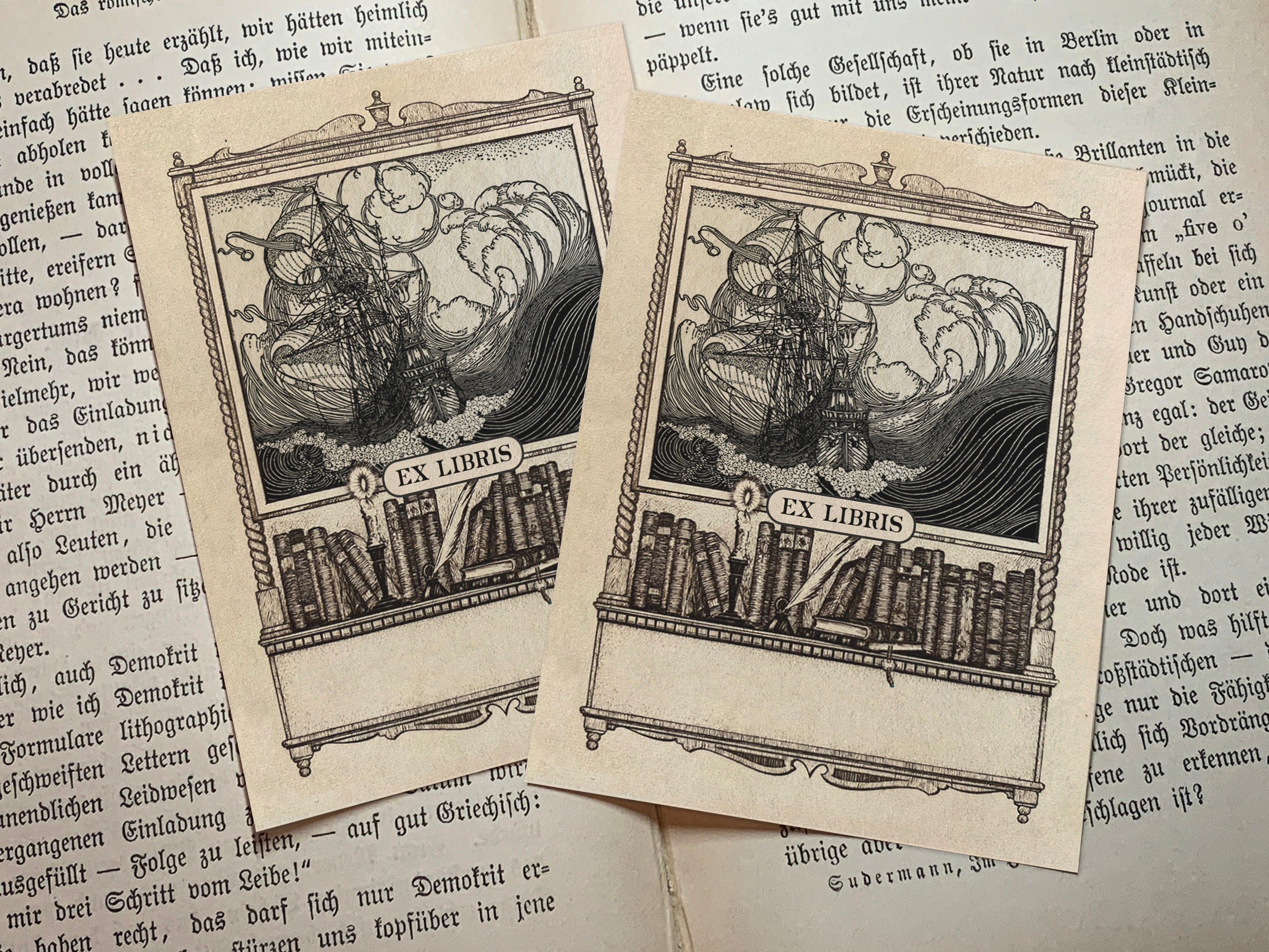 Sea Voyage, Personalized Nautical Ex-Libris Bookplates, Crafted on Traditional Gummed Paper, 3in x 4in, Set of 30