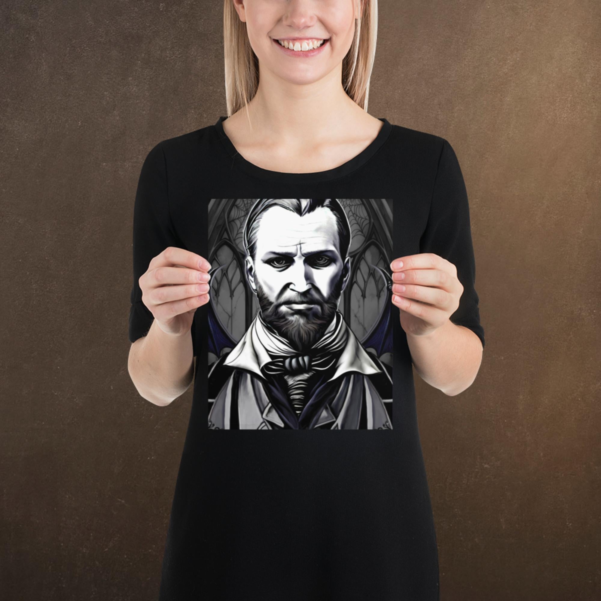 Bram Stoker, Illustrated Gothic Portrait, Gothic Art, Digital Poster/Print, Available in Multiple Sizes