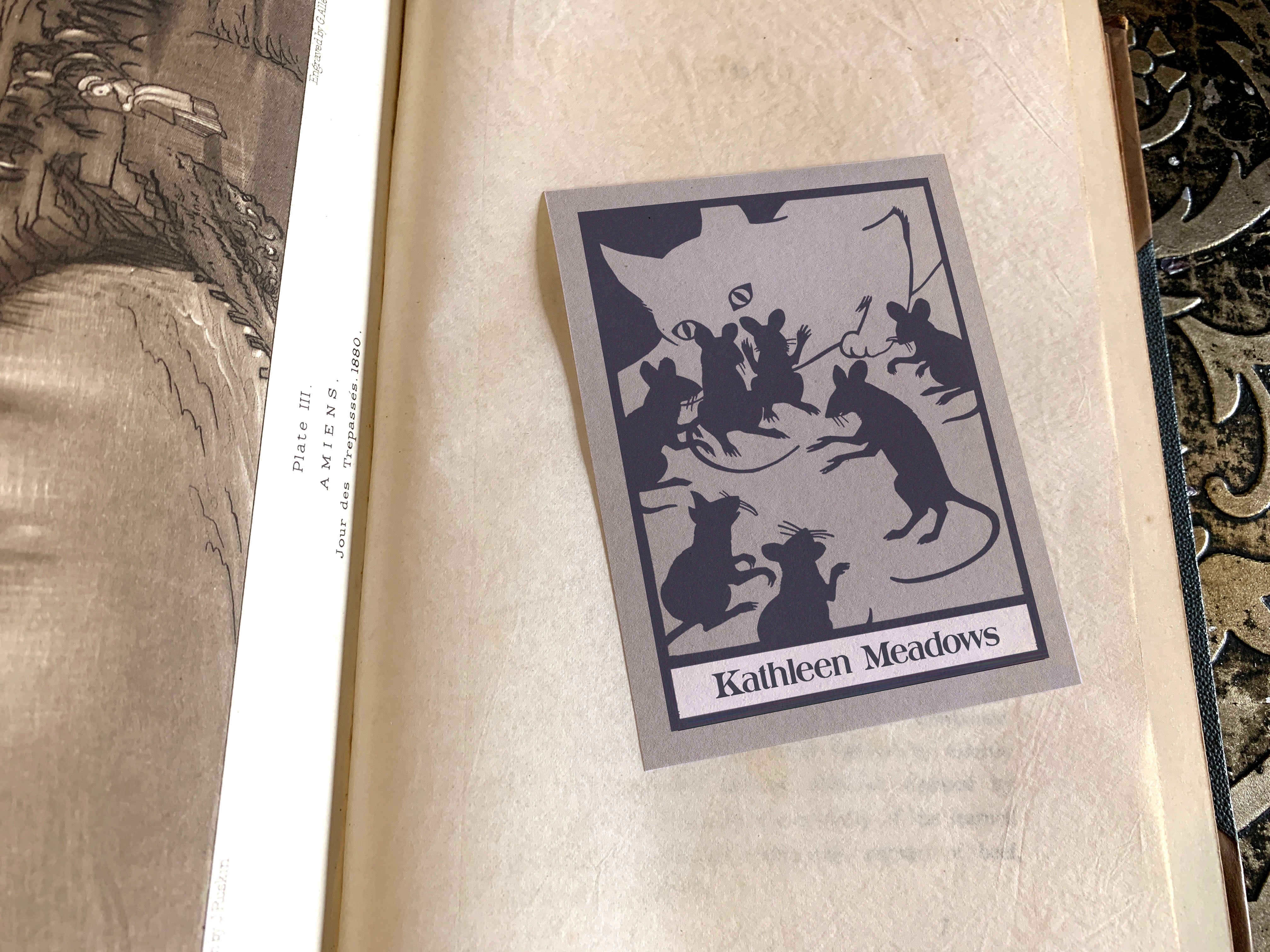 Cat and Mice, Personalized Ex-Libris Bookplates, Crafted on Traditional Gummed Paper, 3in x 4in, Set of 30