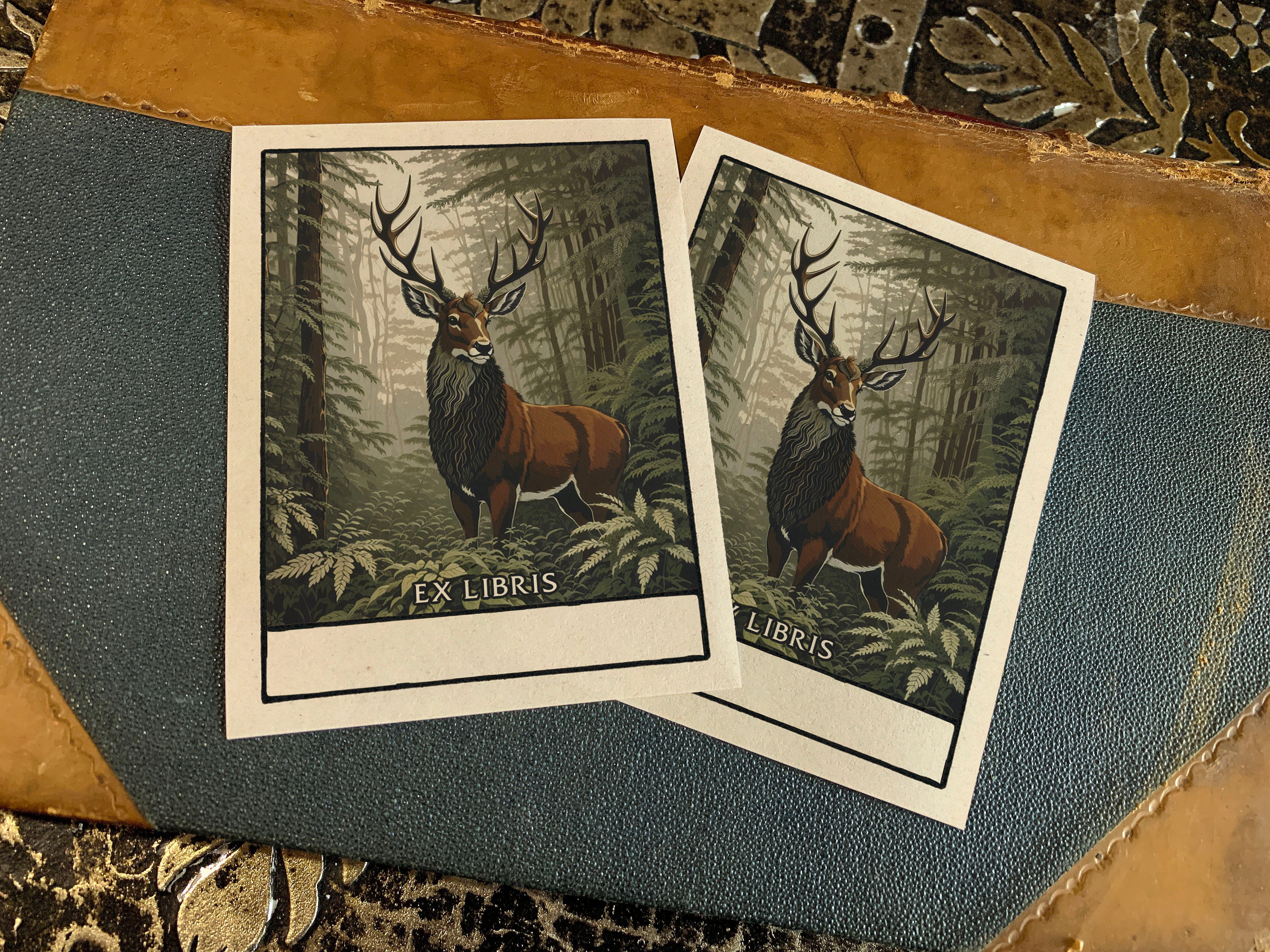 Stag Sovereign, Personalized Art Deco Ex-Libris Bookplates, Crafted on Traditional Gummed Paper, 3in x 4in, Set of 30