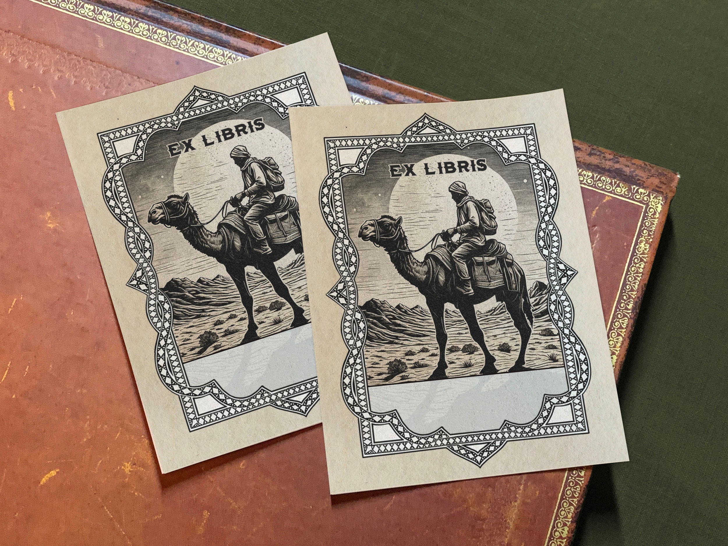 Desert Journey, Personalized Ex-Libris Bookplates, Crafted on Traditional Gummed Paper, 3in x 4in, Set of 30