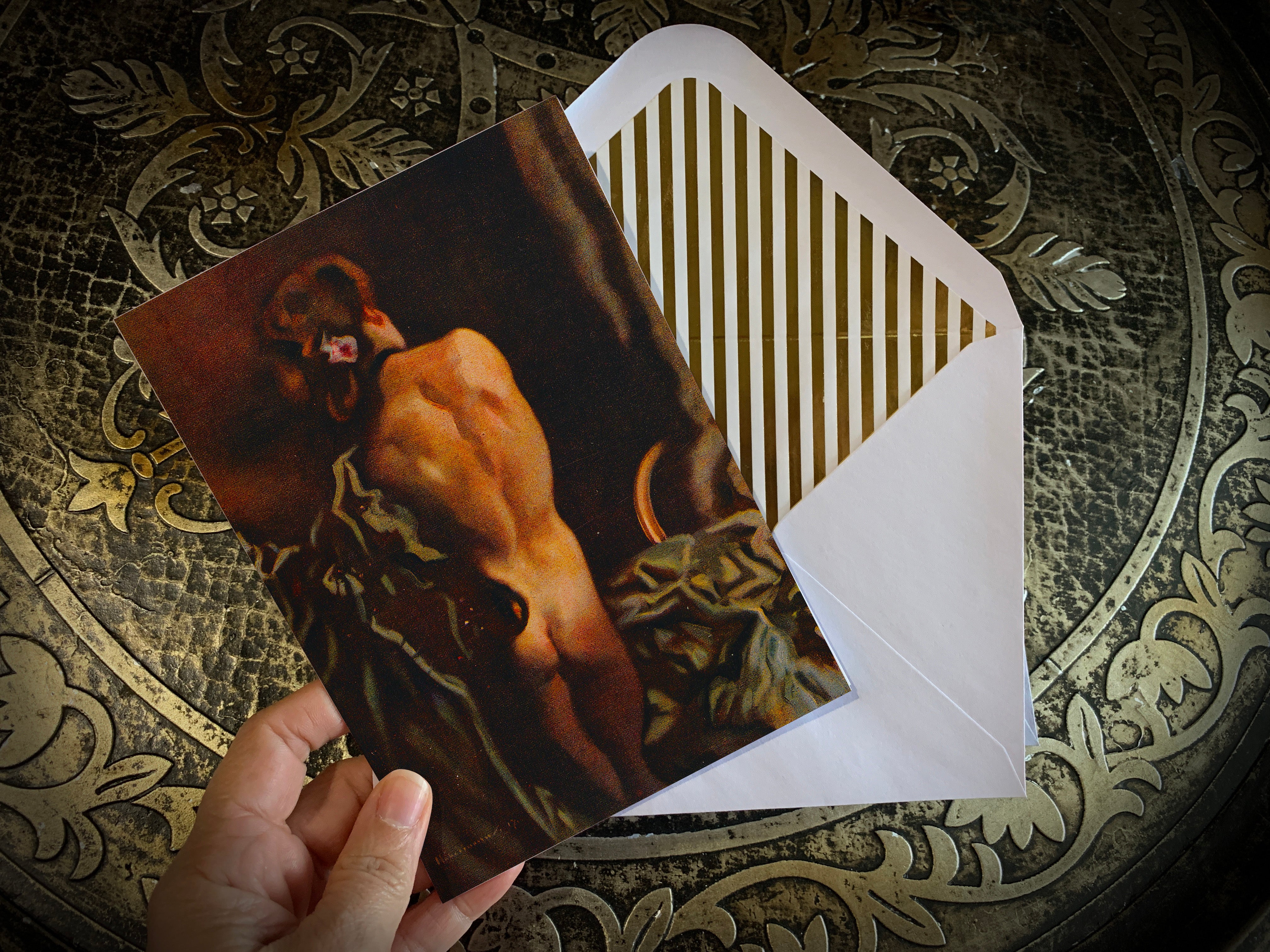 Rucken Akt by Hugo von Habermann, LGBTIQA+ Greeting Card with Elegant Striped Gold Foil Envelope, 1 Card/Envelope