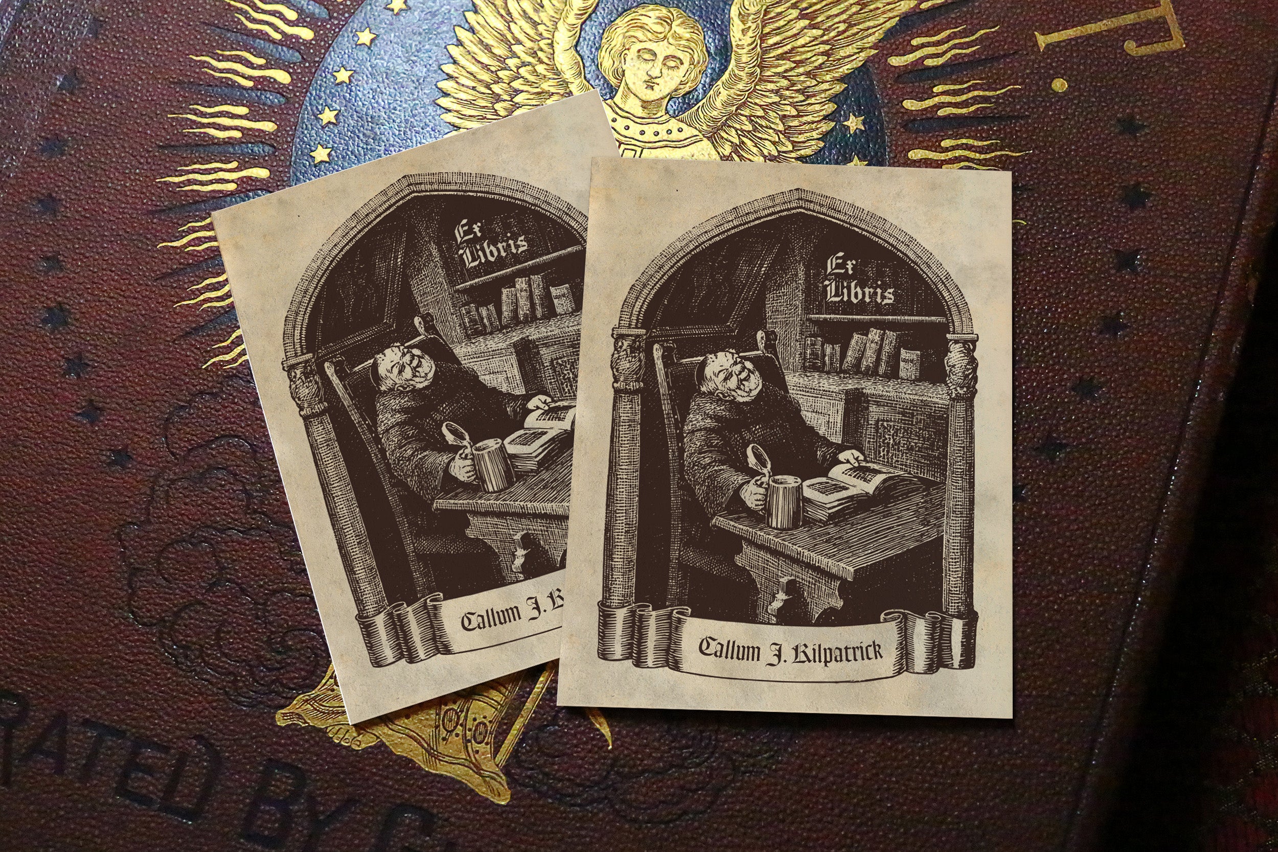 Friar Tuck, Personalized Gothic Ex-Libris Bookplates, Crafted on Traditional Gummed Paper, 3in x 4in, Set of 30