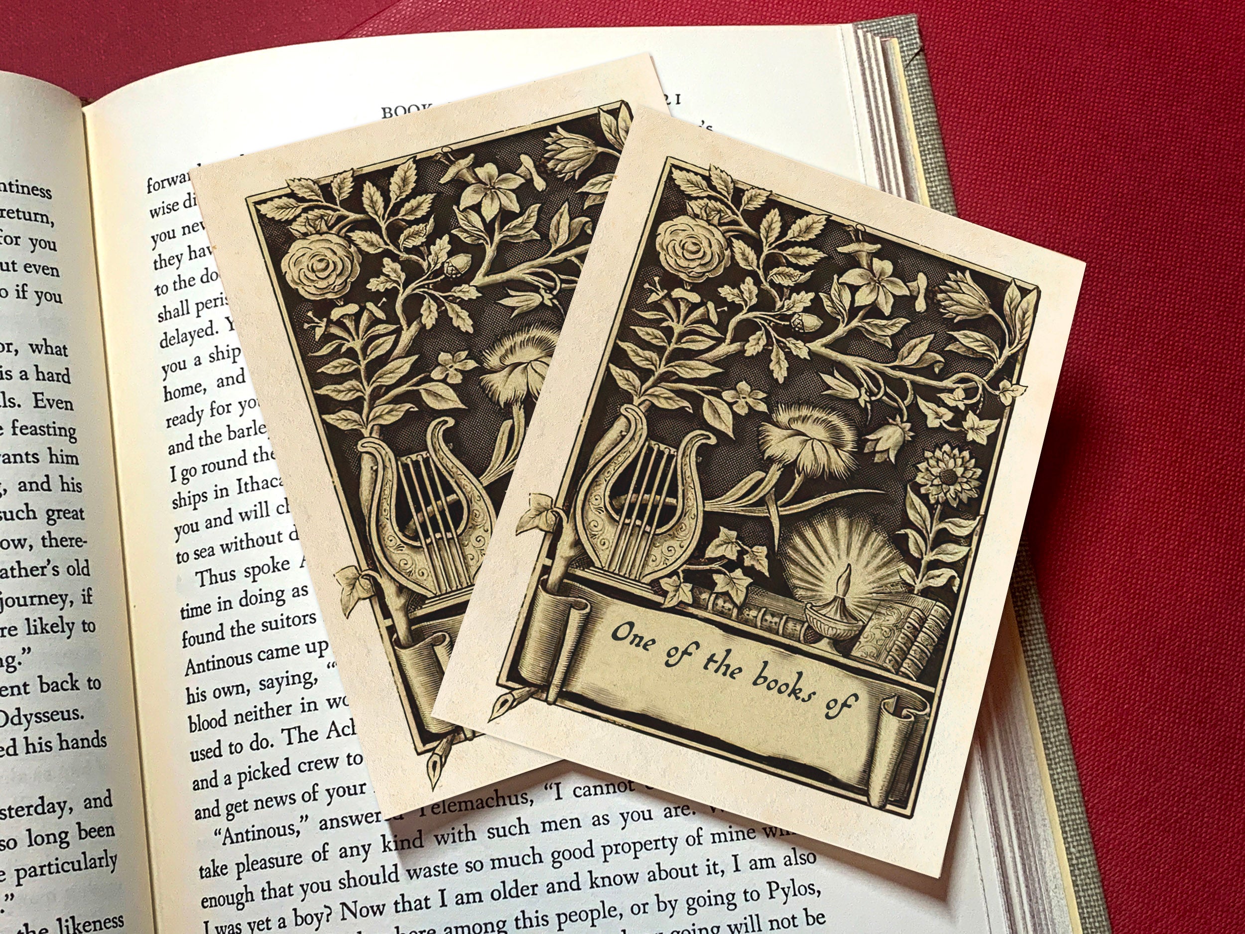 Rose and Lyre, Personalized Ex-Libris Bookplates, Crafted on Traditional Gummed Paper, 3in x 4in, Set of 30