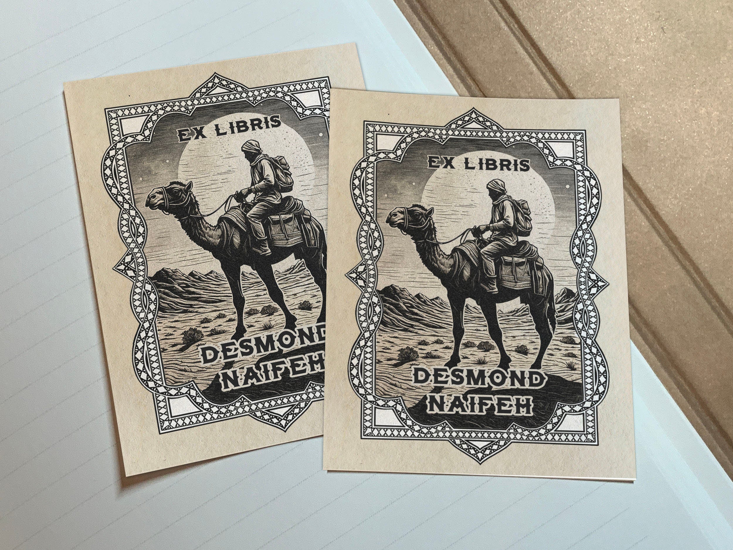 Desert Journey, Personalized Ex-Libris Bookplates, Crafted on Traditional Gummed Paper, 3in x 4in, Set of 30