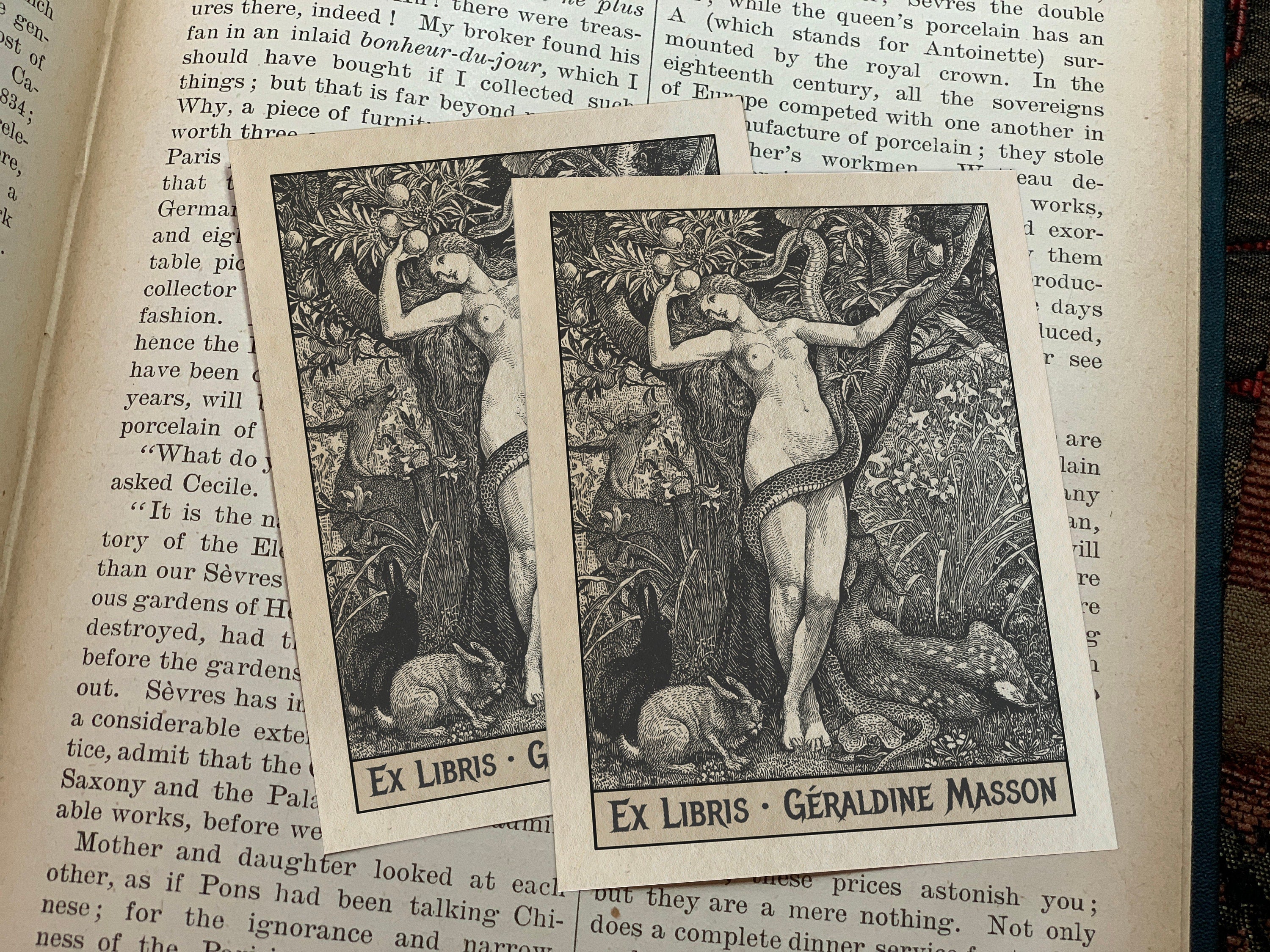 Eve and Serpent by Walter Crane, Personalized Ex-Libris Bookplates, Crafted on Traditional Gummed Paper, 3in x 4in, Set of 30