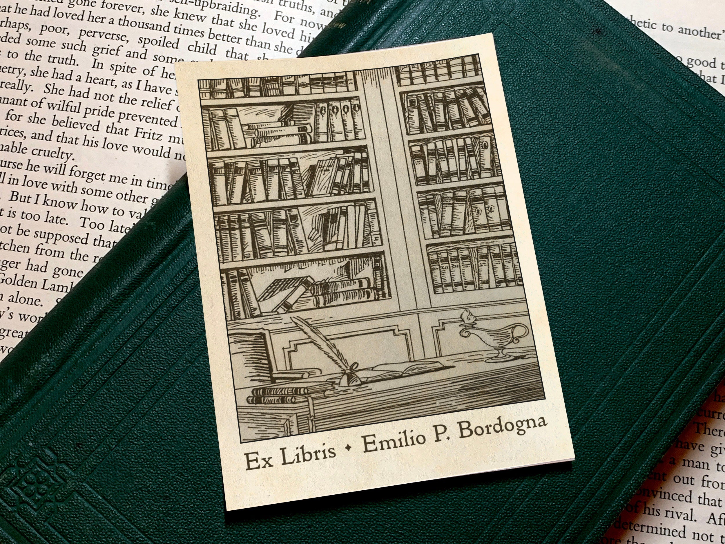 Bookcases, Personalized Ex-Libris Bookplates, Crafted on Traditional Gummed Paper, 3in x 4in, Set of 30