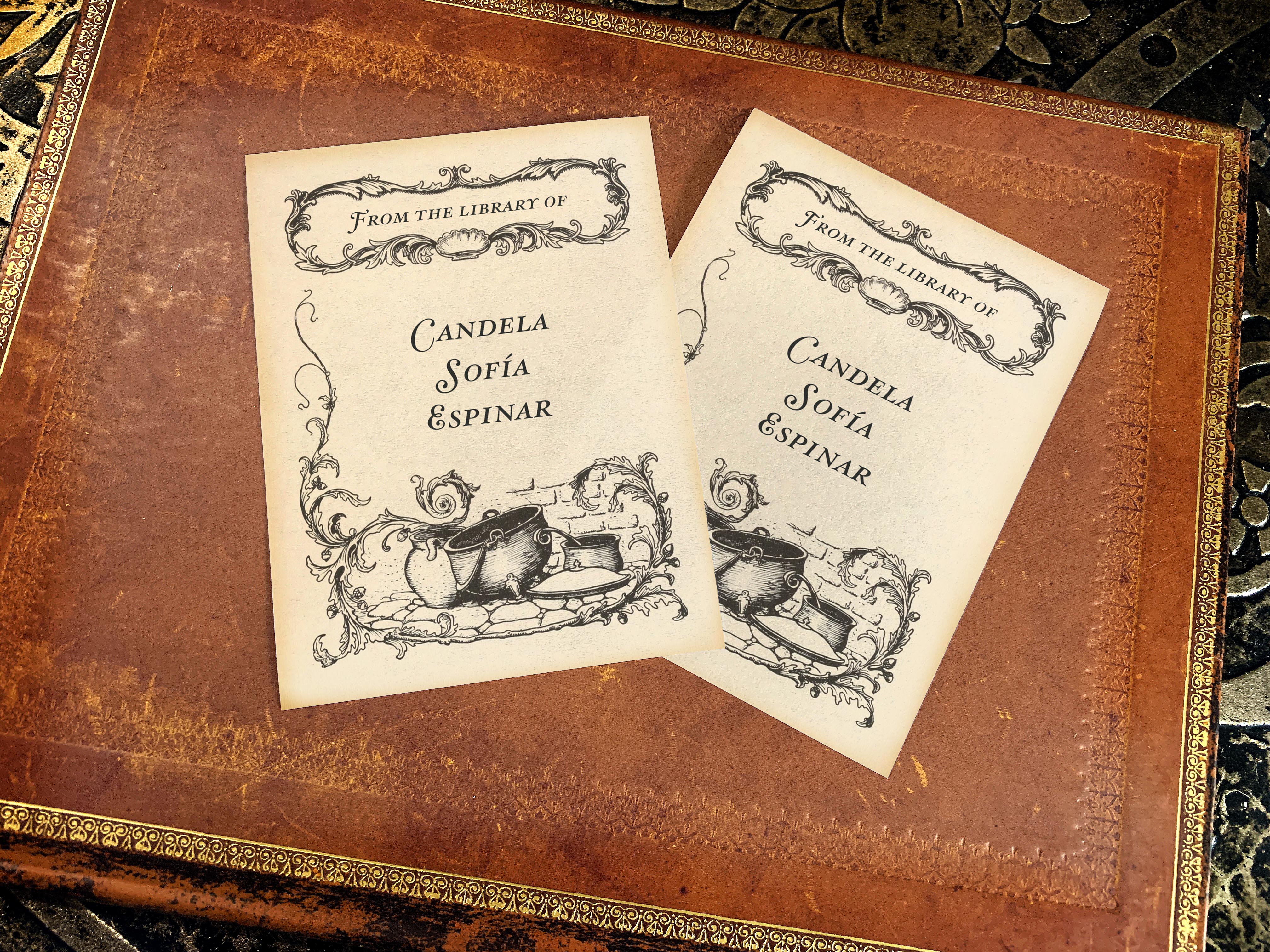 Cauldron, Personalized Witchy Ex-Libris Bookplates, Crafted on Traditional Gummed Paper, 3in x 4in, Set of 30
