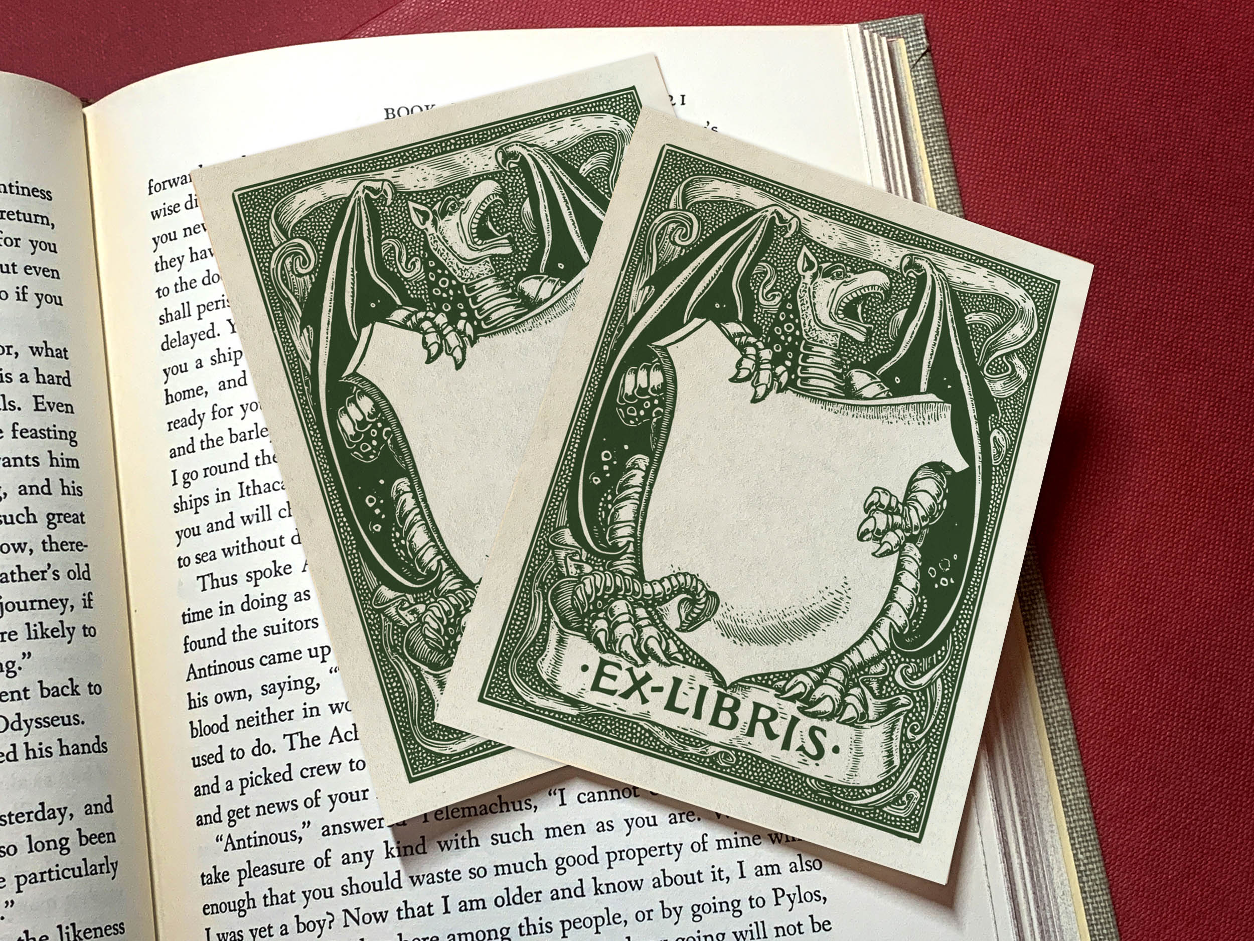 Dragon and Shield, Personalized Ex-Libris Bookplates, Crafted on Traditional Gummed Paper, 3in x 4in, Set of 30