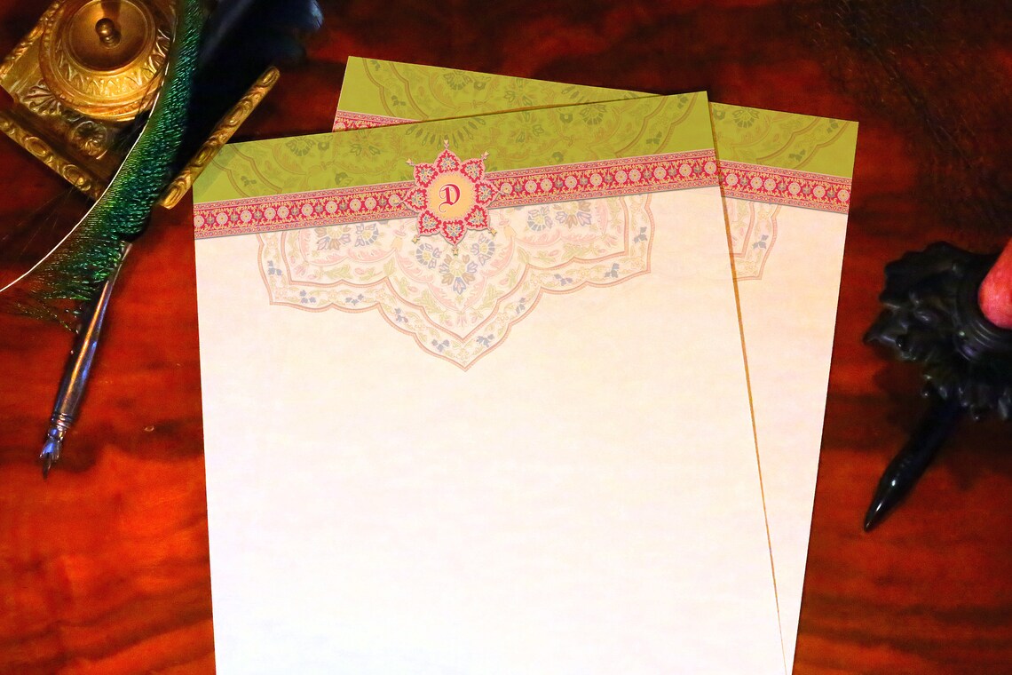 Floral Sari Stripe, Luxurious Stationery, Personalized and Handcrafted, 12 Sheets/10 Envelopes