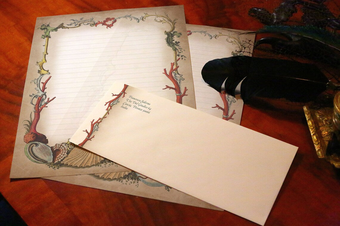 Cabinet of Curiosities, Luxurious Handcrafted Stationery Set for Letter Writing, Personalized, 12 Sheets/10 Envelopes