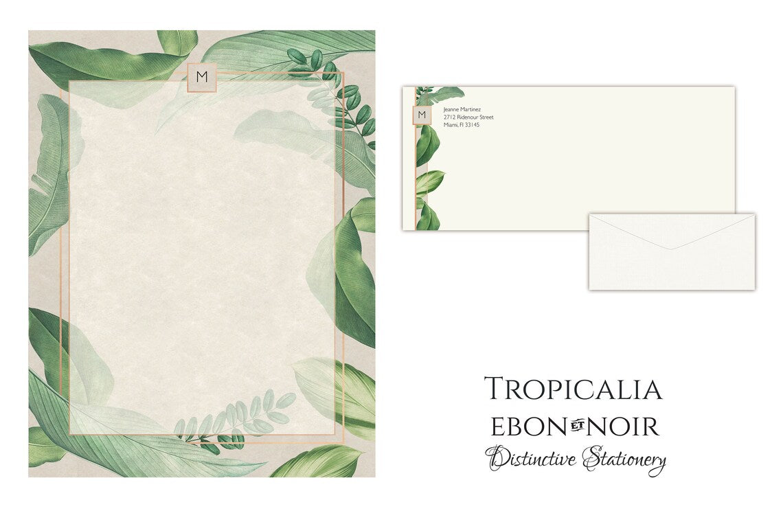 Tropicalia, Luxurious Handcrafted Stationery Set for Letter Writing, Personalized, 12 Sheets/10 Envelopes