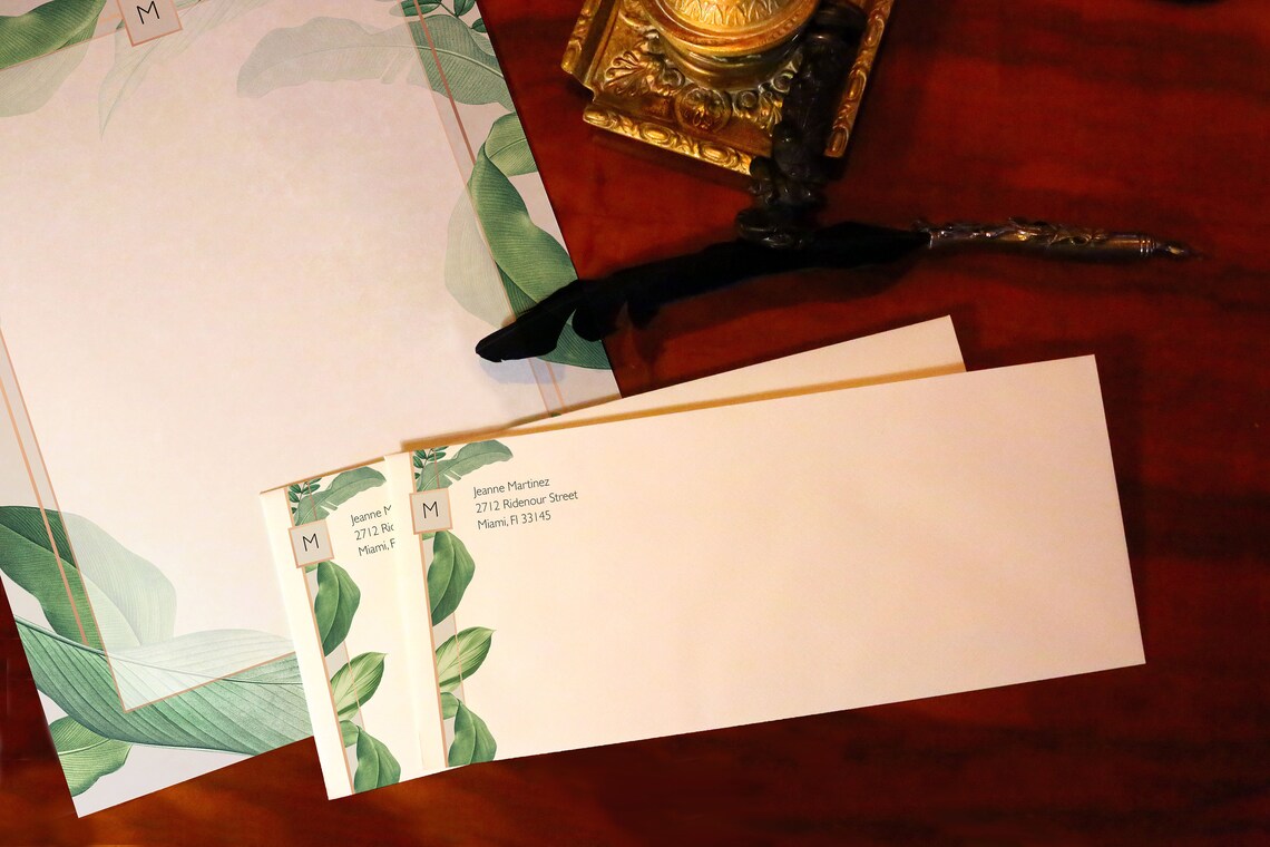 Tropicalia, Luxurious Handcrafted Stationery Set for Letter Writing, Personalized, 12 Sheets/10 Envelopes