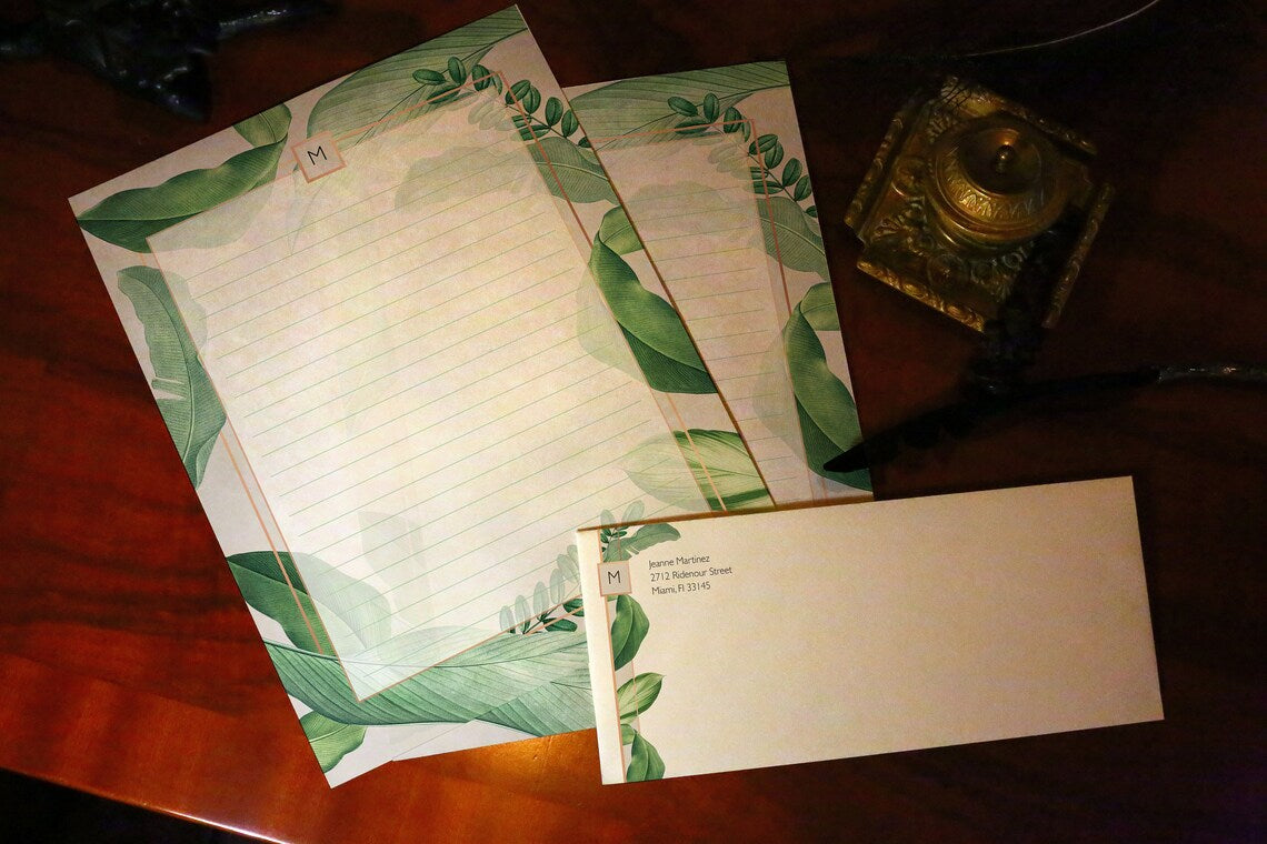 Tropicalia, Luxurious Handcrafted Stationery Set for Letter Writing, Personalized, 12 Sheets/10 Envelopes