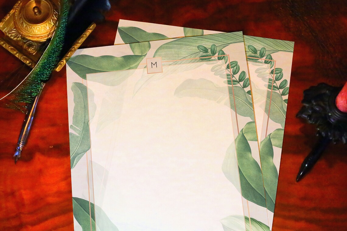 Tropicalia, Luxurious Handcrafted Stationery Set for Letter Writing, Personalized, 12 Sheets/10 Envelopes