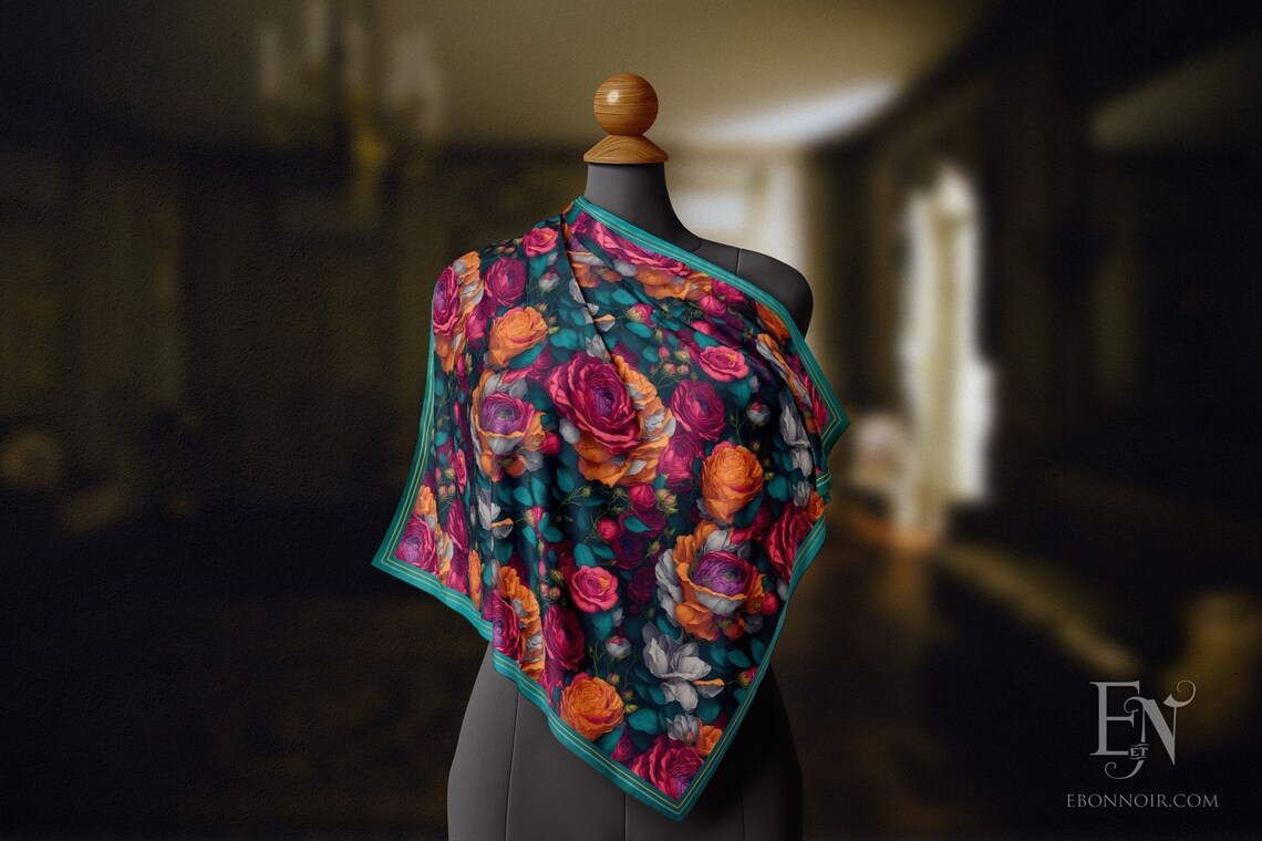 Rose Dreamscape, Luxurious Square Scarf/Wrap/Boho Shawl, Made to Order, Handmade and Cruelty-Free