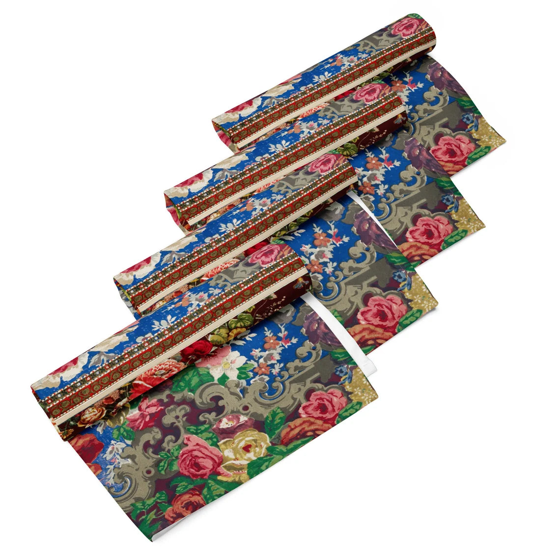 Patchwork Floral Squares Cloth Napkins, Add Mystery to Your Table, 20in x 20in (50.8 cm x 50.8 cm), Set of 4 Napkins