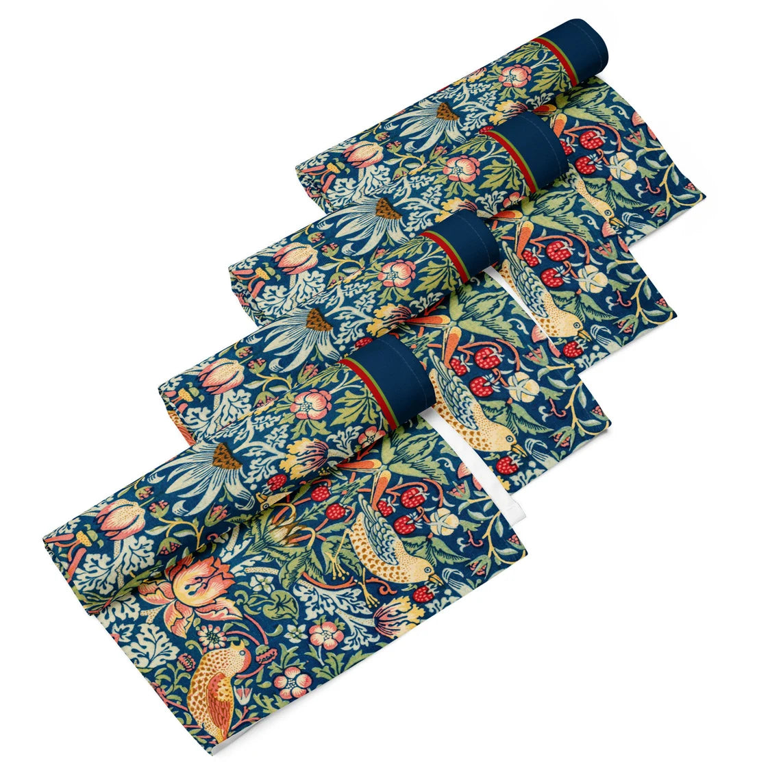 The Strawberry Thieves, William Morris Cloth Napkins, Add Charm to Your Table, 20in x 20in (50.8 cm x 50.8 cm), Set of 4 Napkins