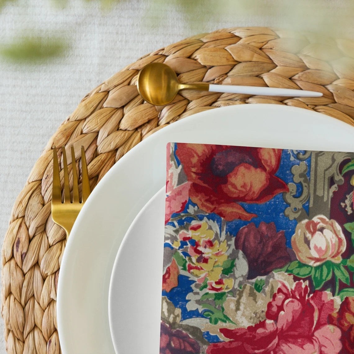 Patchwork Floral Squares Cloth Napkins, Add Mystery to Your Table, 20in x 20in (50.8 cm x 50.8 cm), Set of 4 Napkins