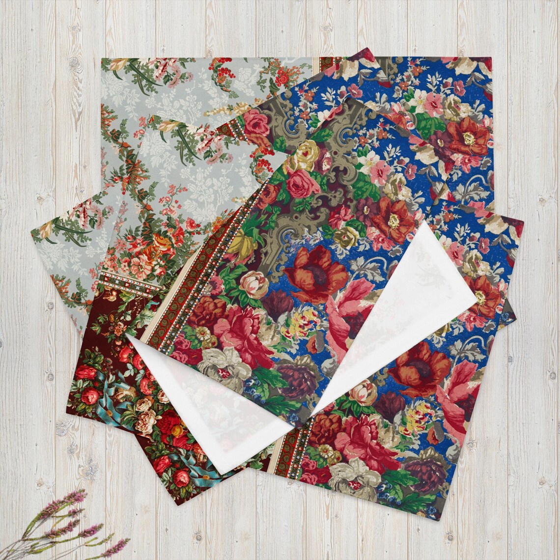 Patchwork Floral Squares Placemat Set, 18in x 24in (45.7 cm × 35.5 cm), Set of 4