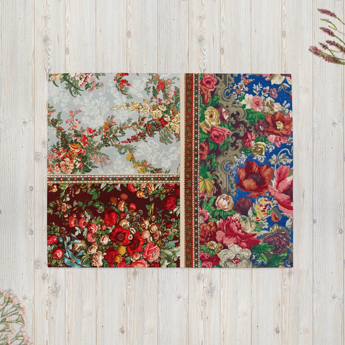 Patchwork Floral Squares Placemat Set, 18in x 24in (45.7 cm × 35.5 cm), Set of 4