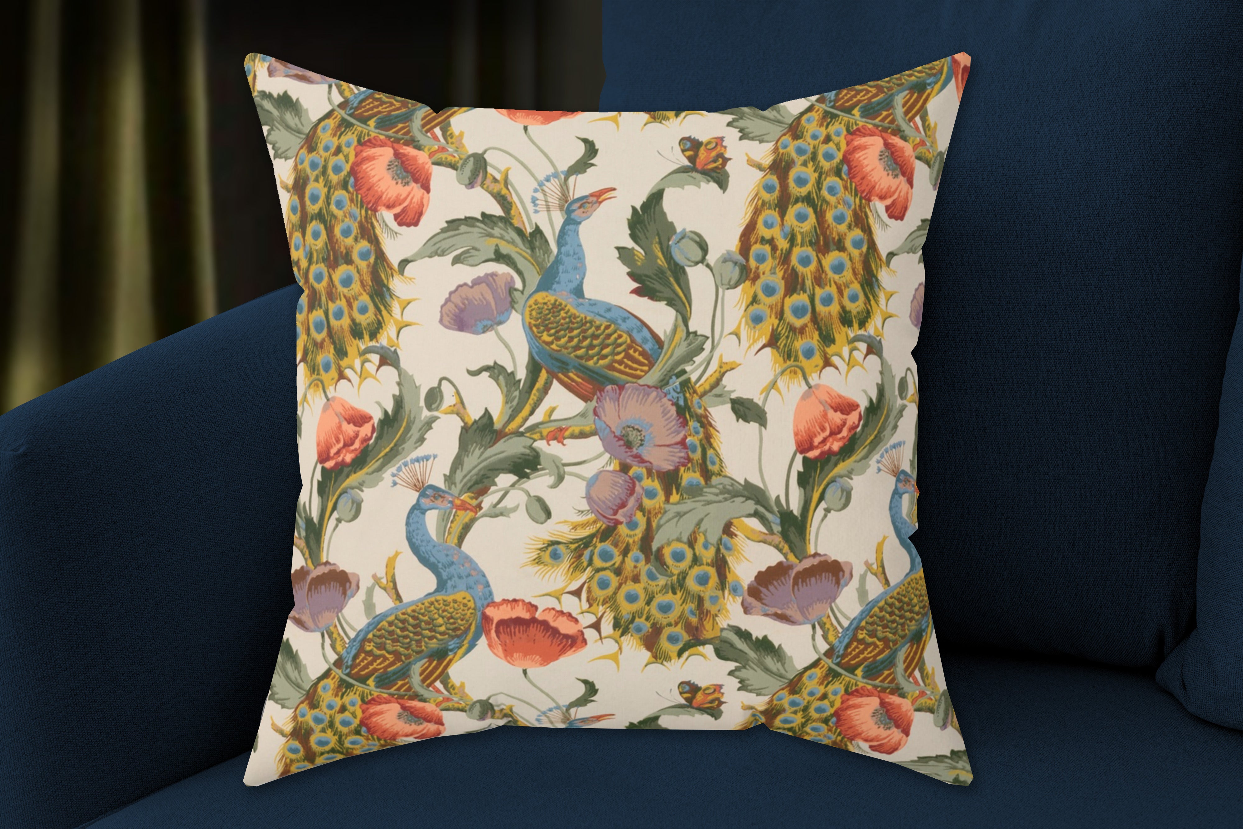 Elegant Peacock, French Country, Faux Suede Square Pillow, Available in Multiple Sizes