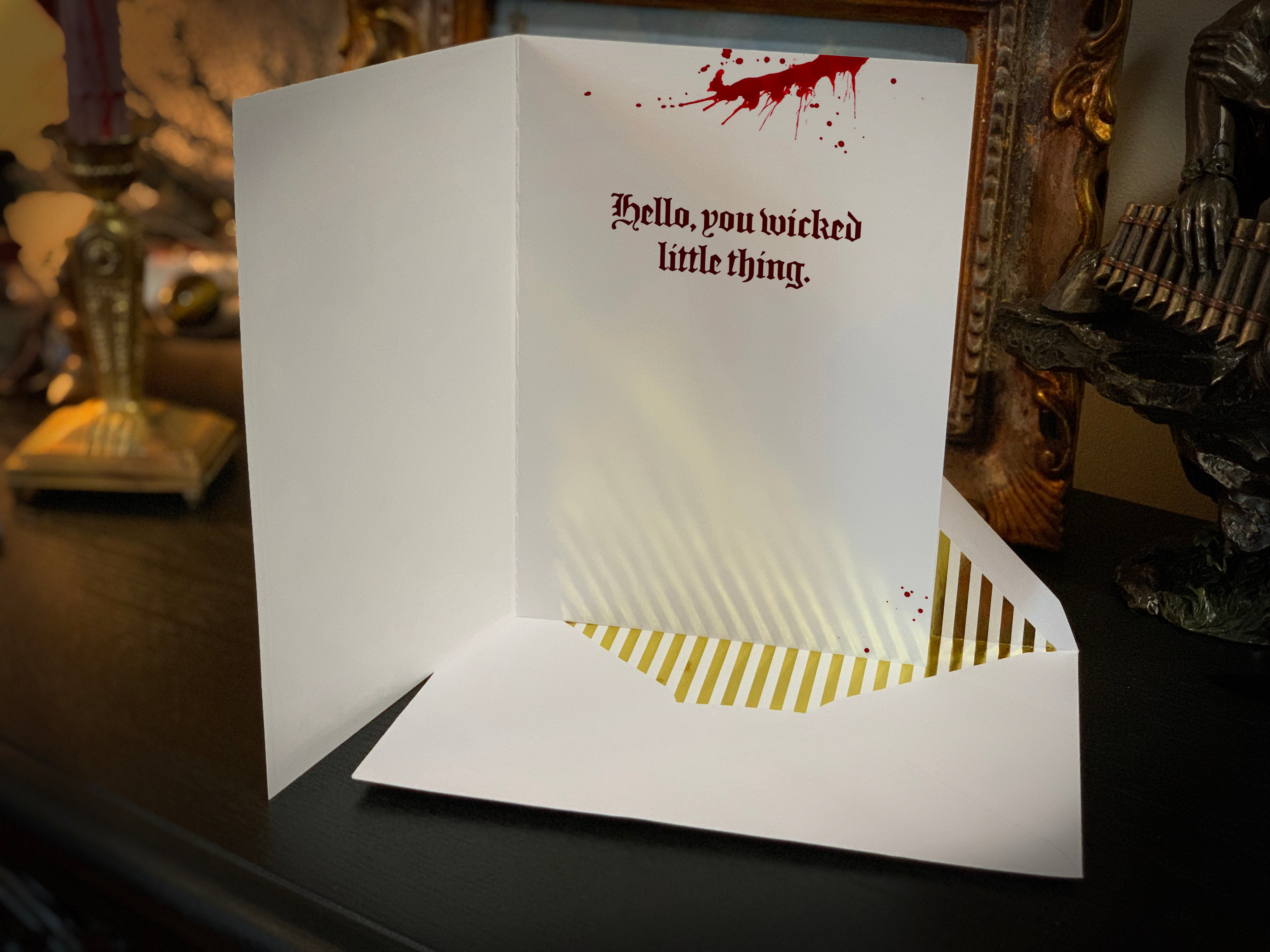 Astarion the Pale Elf, Baldur's Gate Fan Art, Greeting Card with Gold Foil Envelope, 16 Vampiric Messages to Choose From, 1 Card/Envelope