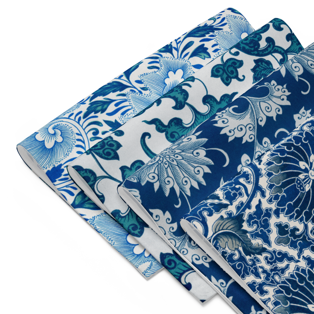 Qinghua, Blue Flowers, Chinese Ornament, Placemat SetPlacemat Set, 18in x 24in (45.7 cm × 35.5 cm), Set of 4