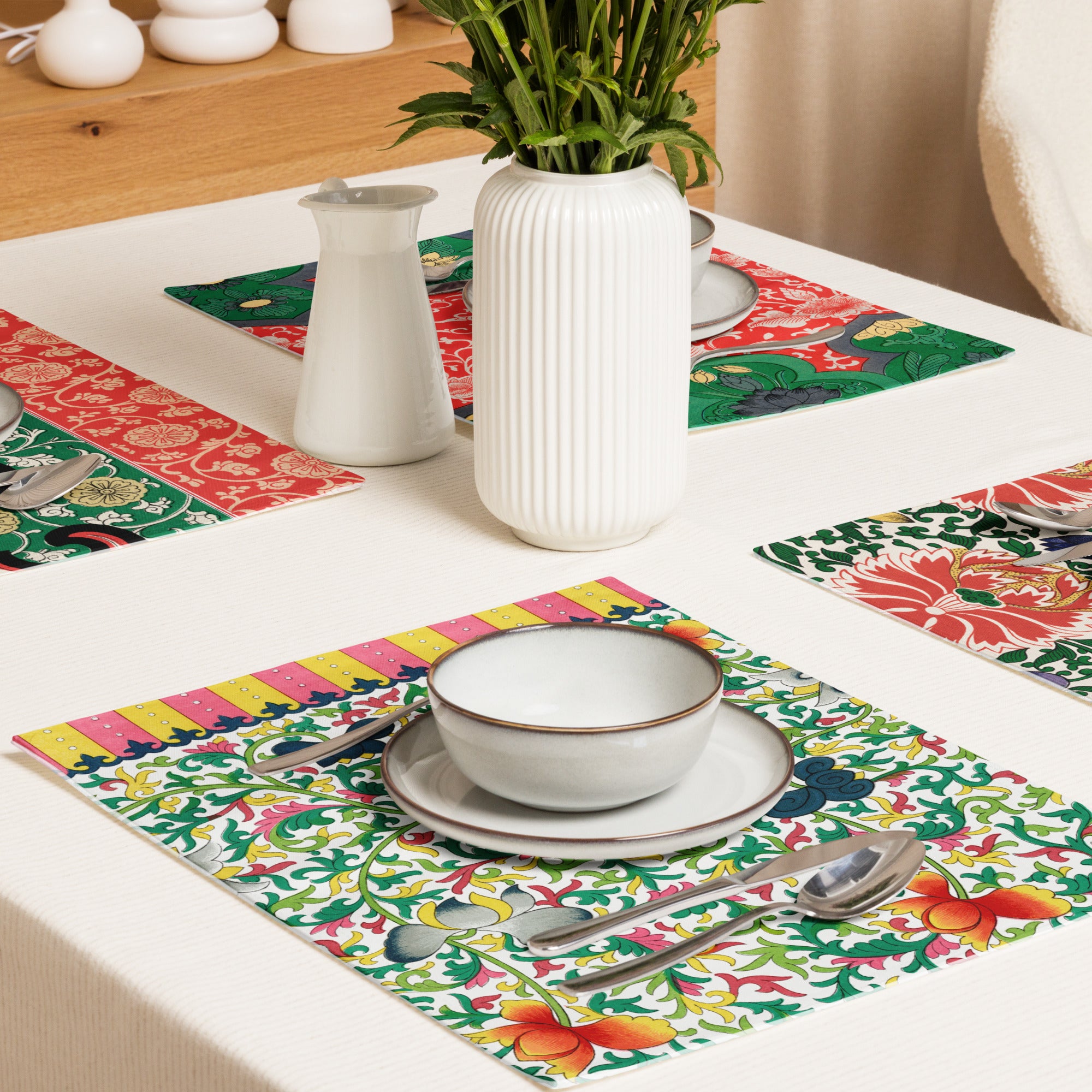 Imperial Flourish, Colorful Chinese Ornament Placemat Set, 18in x 24in (45.7 cm × 35.5 cm), Set of 4