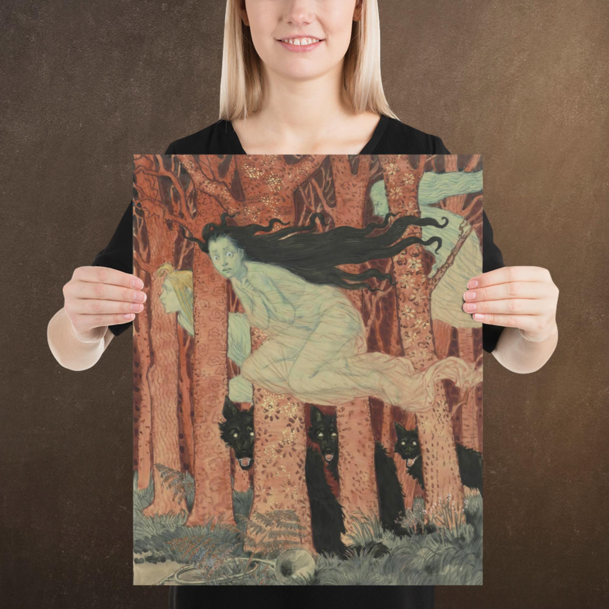 Three Witches and Three Wolves by Eugène Grasset, Premium Museum Quality Poster, Available in Multiple Sizes