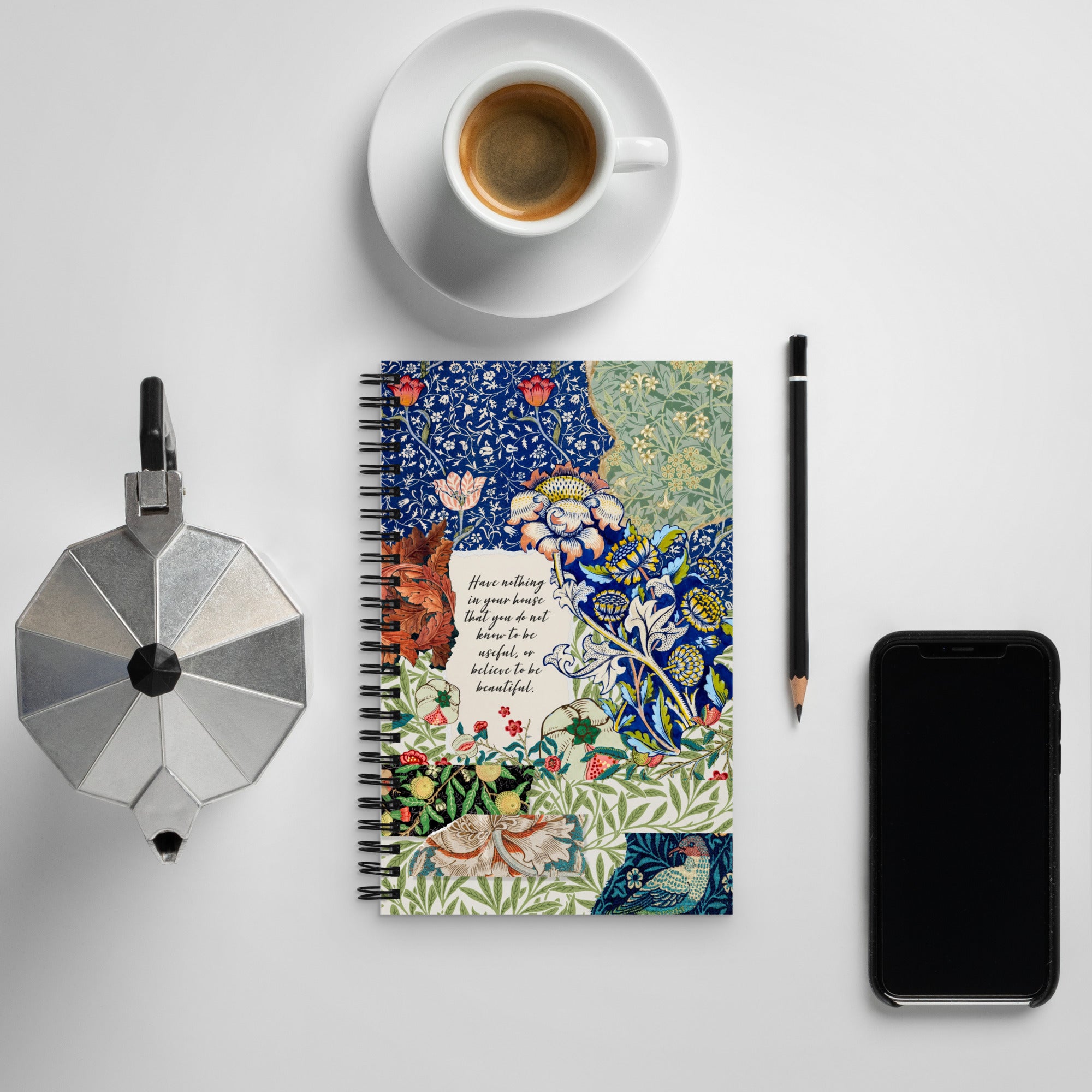 William Morris Scrapbook Spiral Notebook, Dot Journal, Perfect for Journaling on the Go