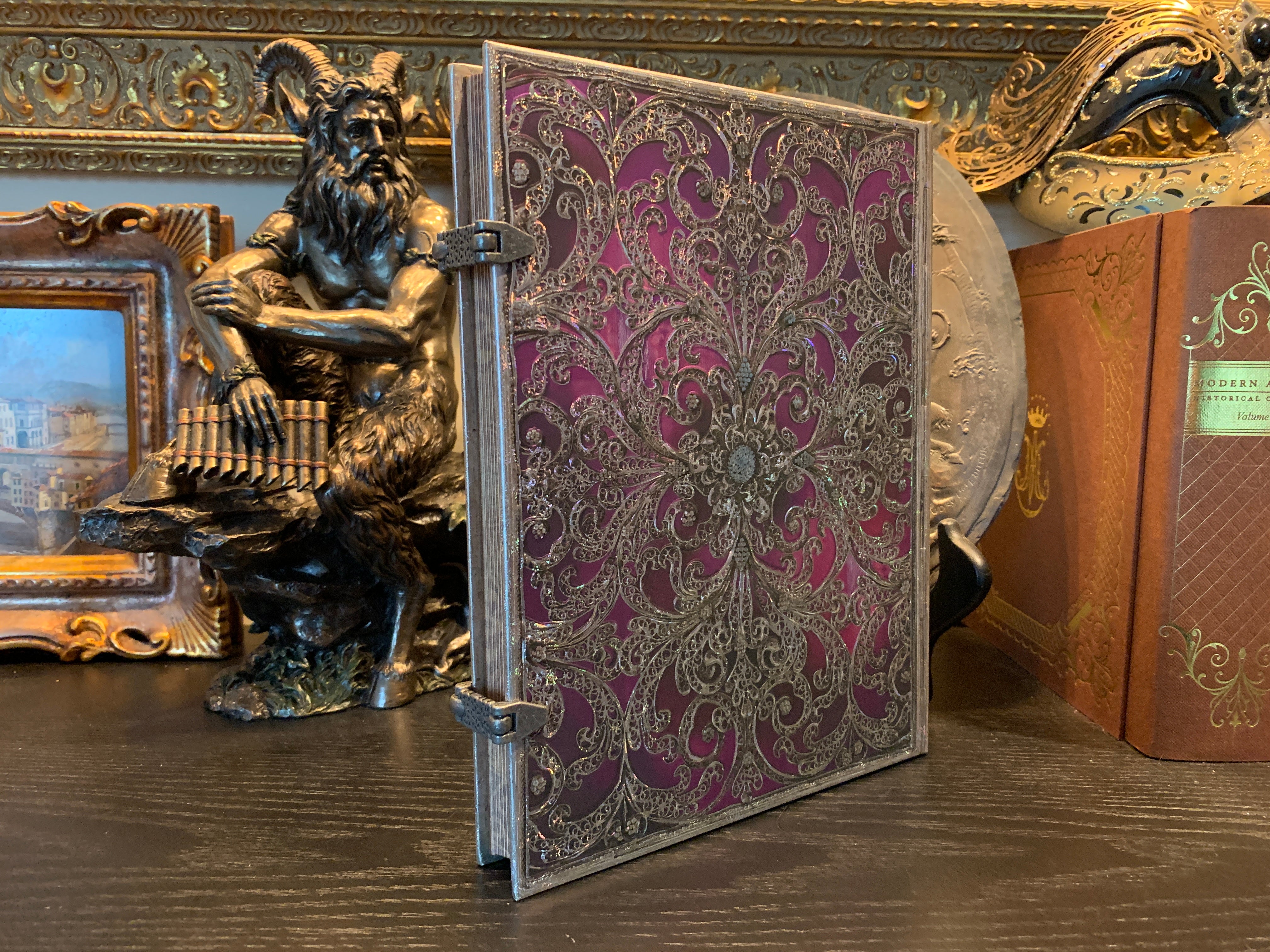 Aubergine Silver Filigree Journal with Metal Clasp Closures, Lined, Paperblanks, 9in x 7in