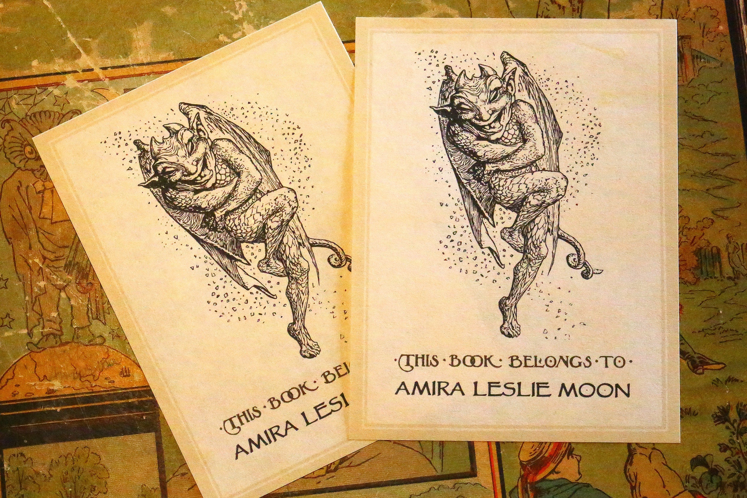 Laughing Imp, Personalized Ex-Libris Bookplates, Crafted on Traditional Gummed Paper, 3in x 4in, Set of 30