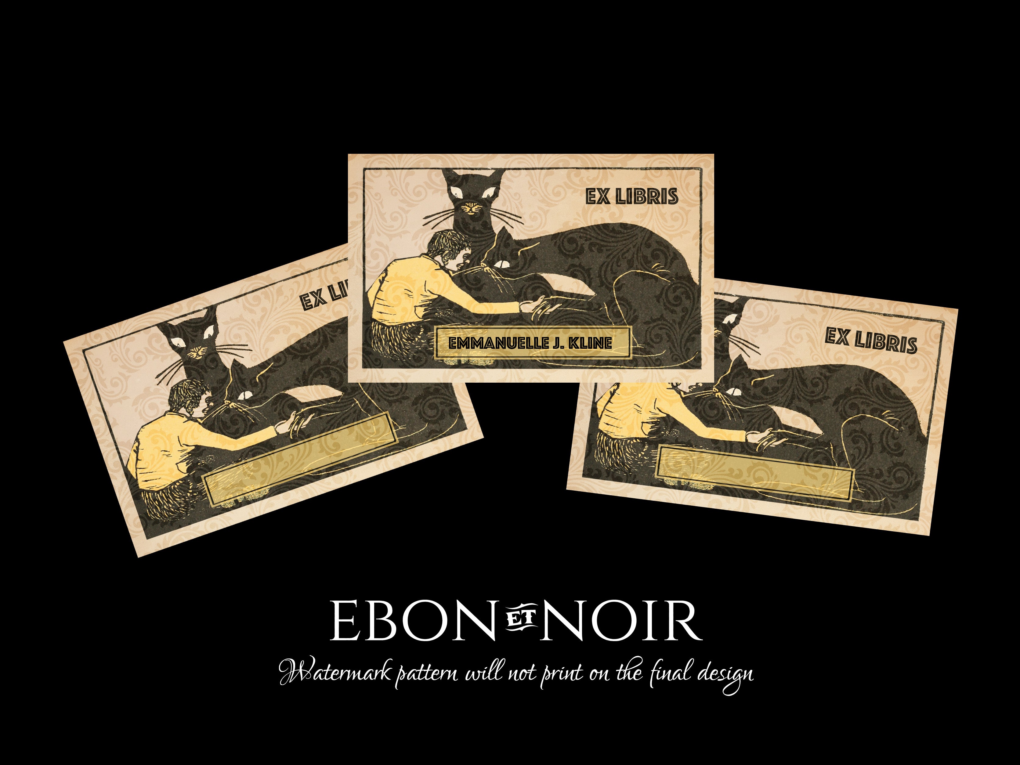 Cat Pact, Personalized Feline Ex-Libris Bookplates, Crafted on Traditional Gummed Paper, 4in x 2.5in, Set of 30