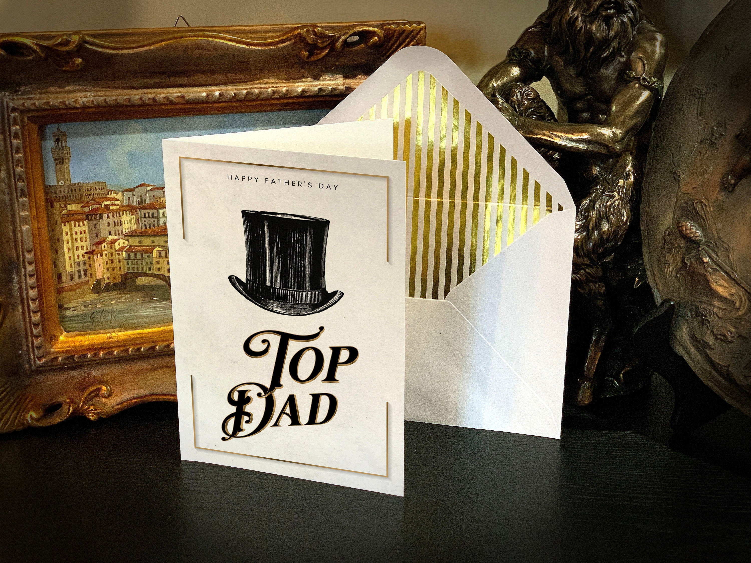 Top Dad, Father's Day Greeting Card with Elegant Striped Gold Foil Envelope, 1 Card/Envelope