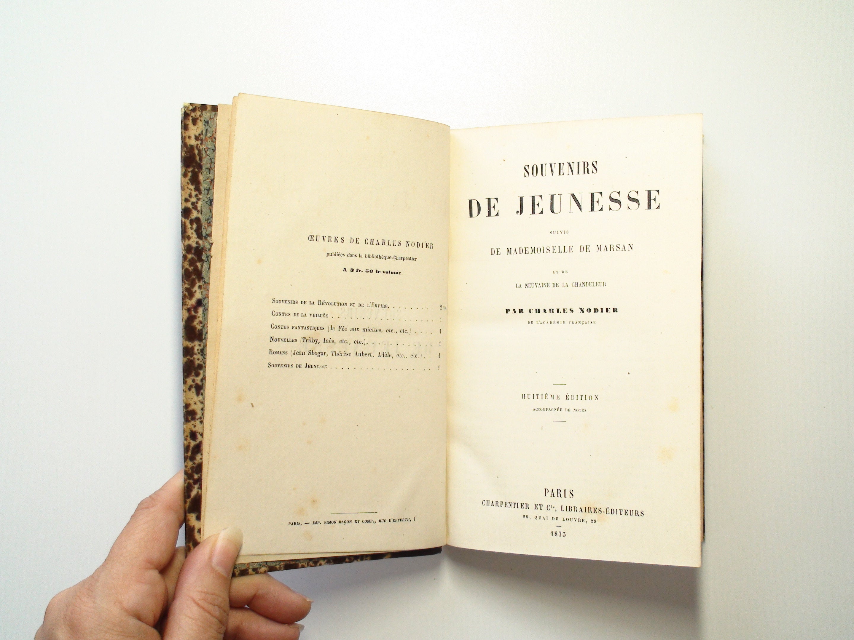 Souvenirs de Jeunesse, Charles Nodier, French, Leather, Paris, 8th Ed., 1875