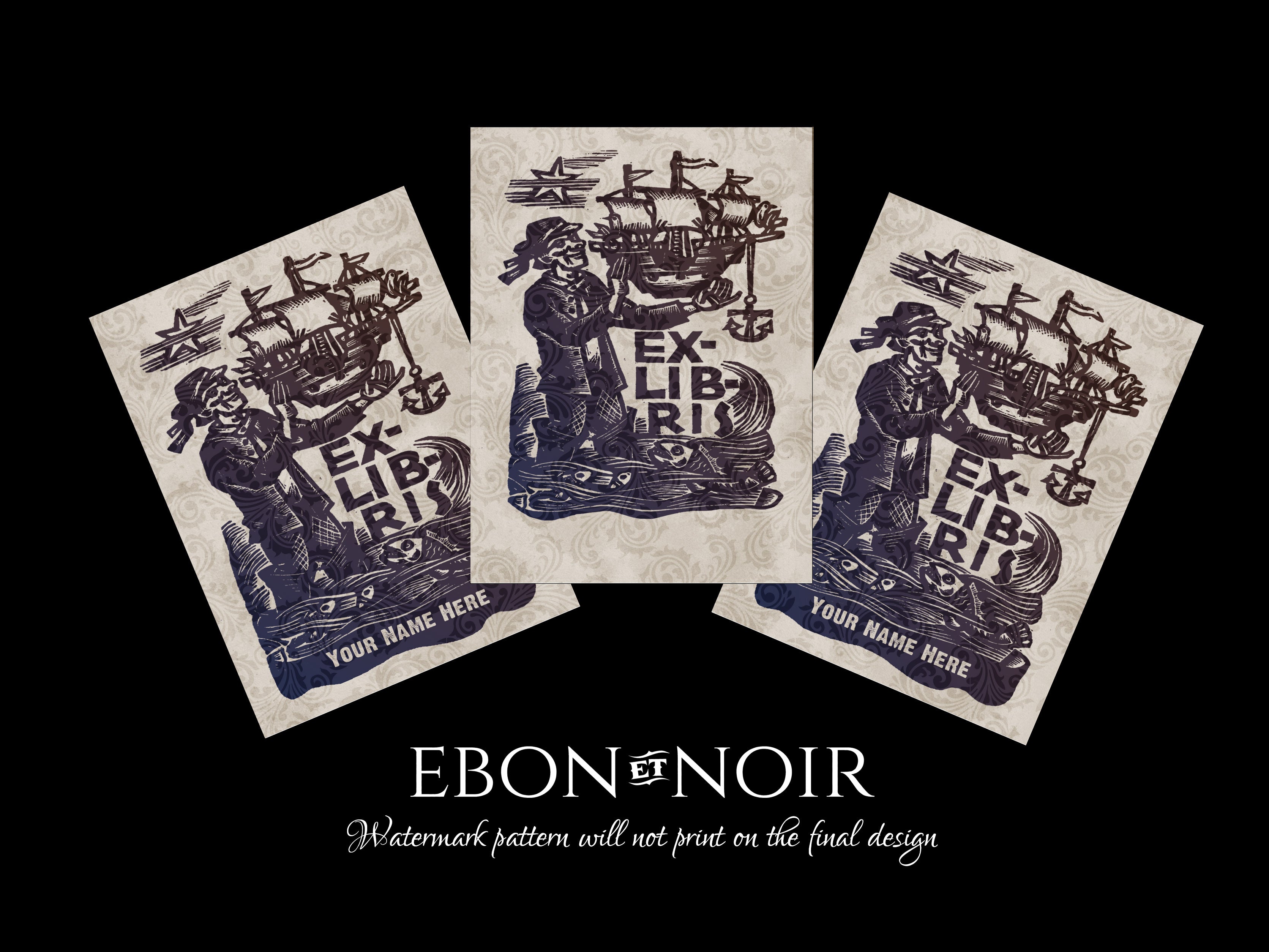 Ye Old Salt, Fisherman, Personalized Naval Ex-Libris Bookplates, Crafted on Traditional Gummed Paper, 3in x 4in, Set of 30