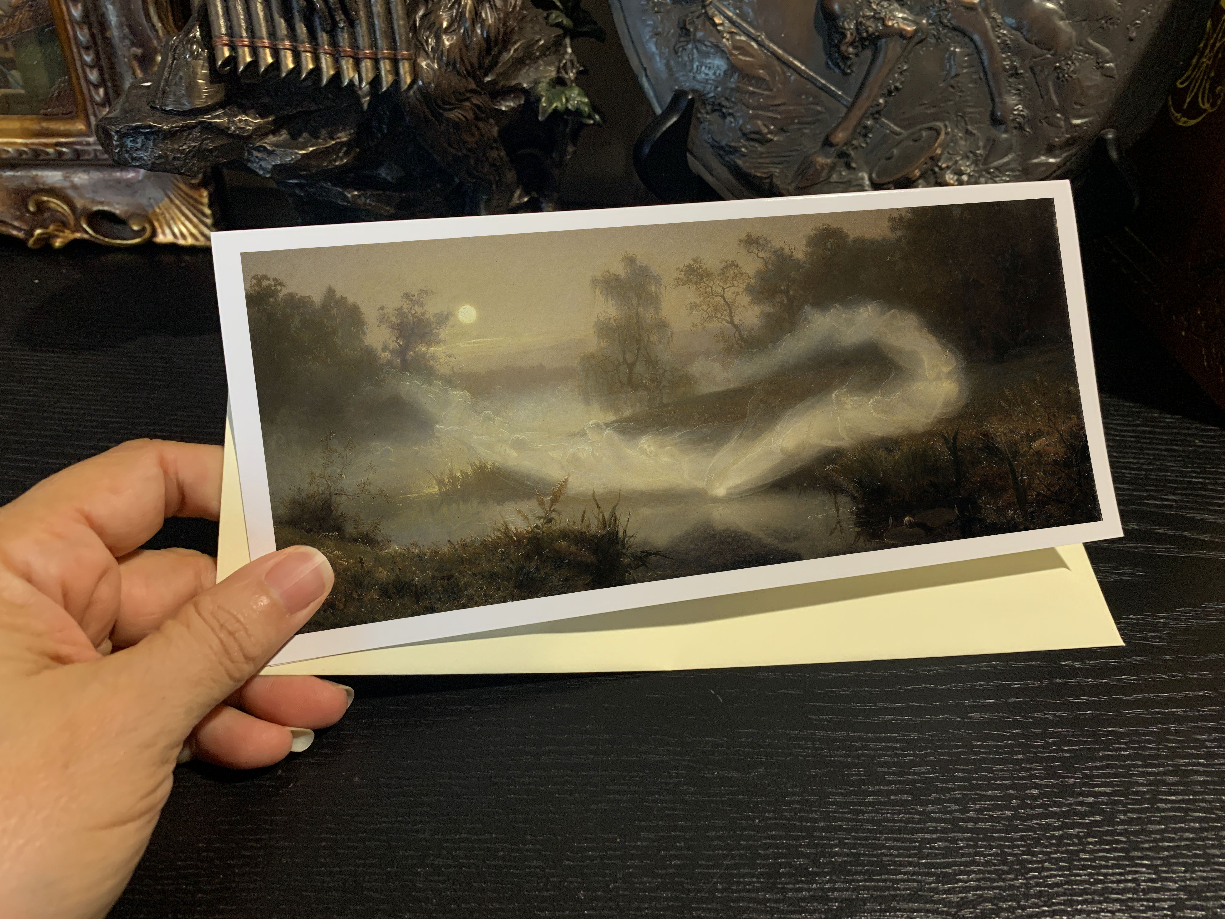 Dancing Fairies by August Malmström, Panoramic Greeting Card/Money Holder with Ivory Envelope