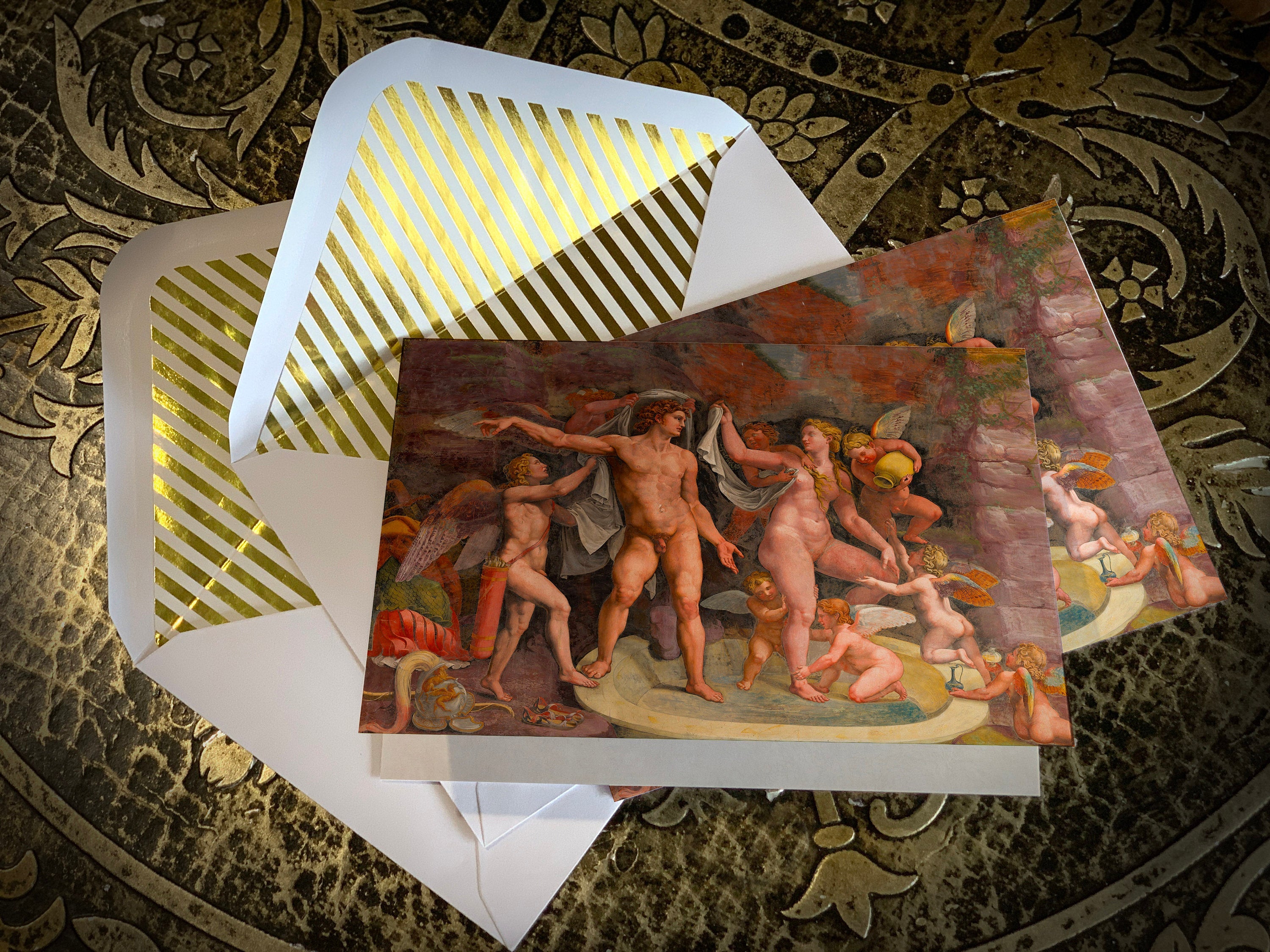 Cupid and Psyche by Giulio Romano, Greeting Card with Gold Foil Envelope, 1 Card/Envelope
