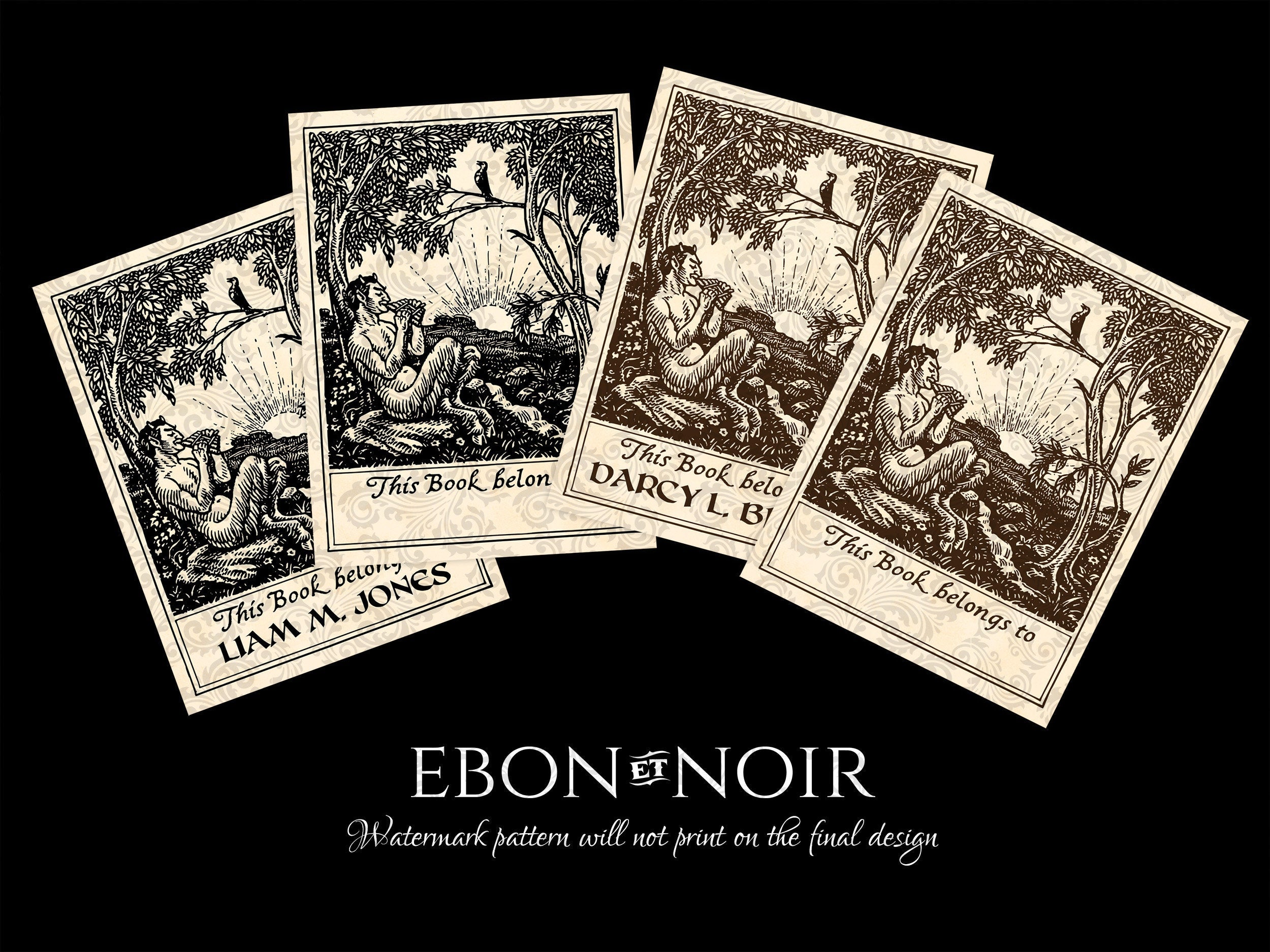 Satyr Playing Pan Pipes, Personalized, Ex-Libris Bookplates, Crafted on Traditional Gummed Paper, 3in x 4in, Set of 30