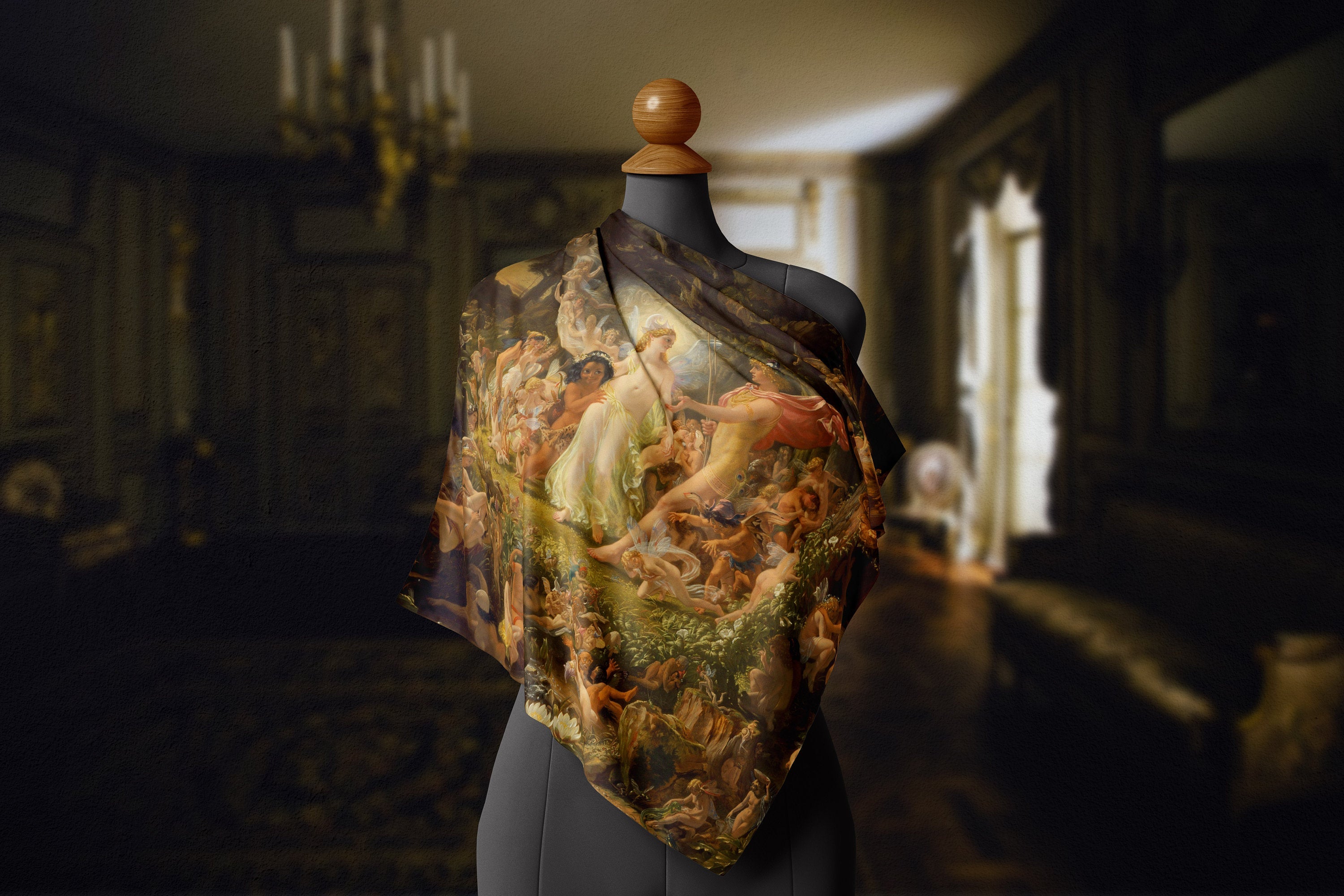 The Quarrel of Oberon and Titania by Joseph Noel Paton, Luxurious Square Scarf/Wrap/Boho Shawl, Made to Order, Handmade and Cruelty Free