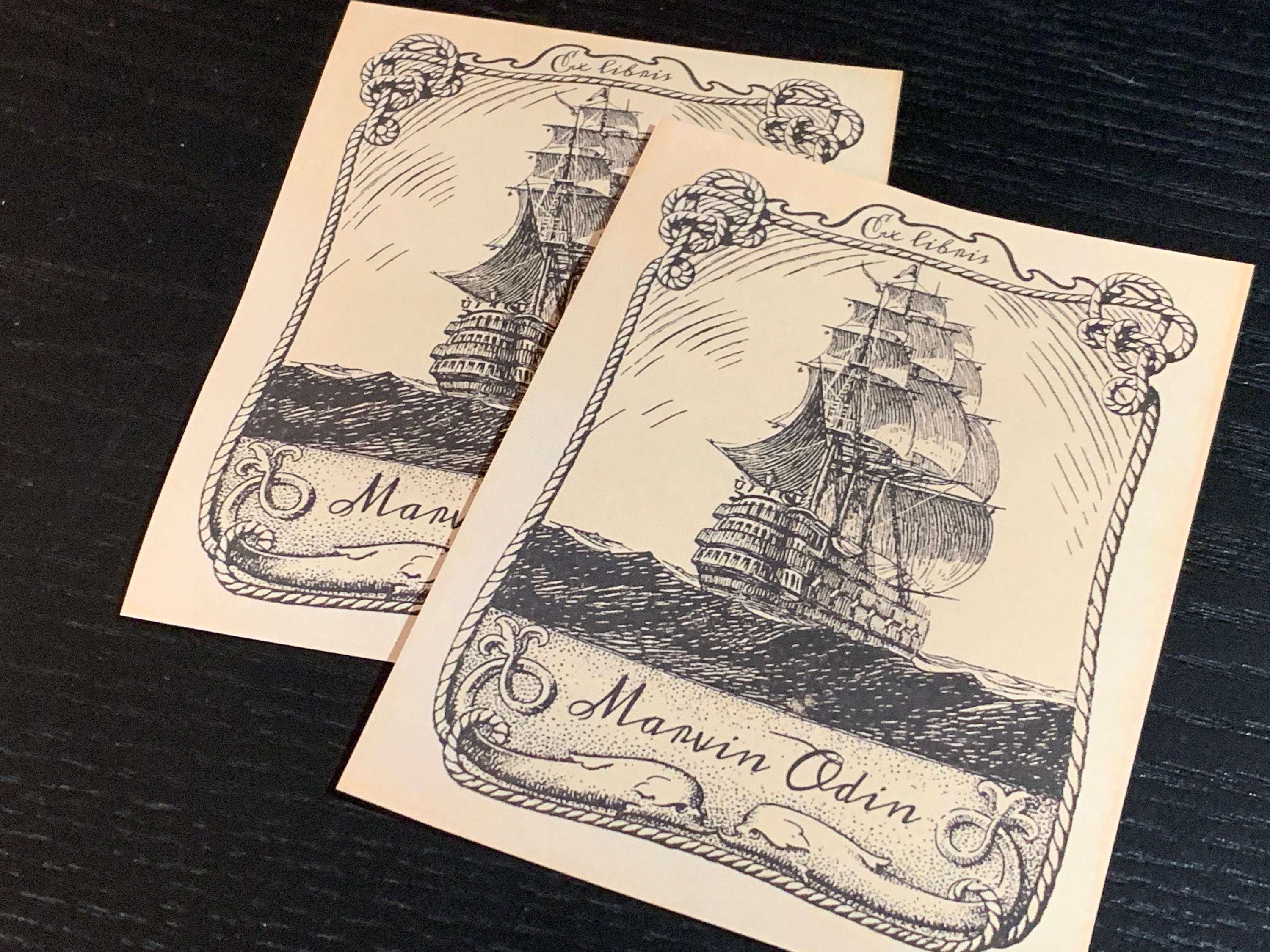 Galleon, Personalized Ex-Libris Bookplates, Crafted on Traditional Gummed Paper, 3in x 4in, Set of 30