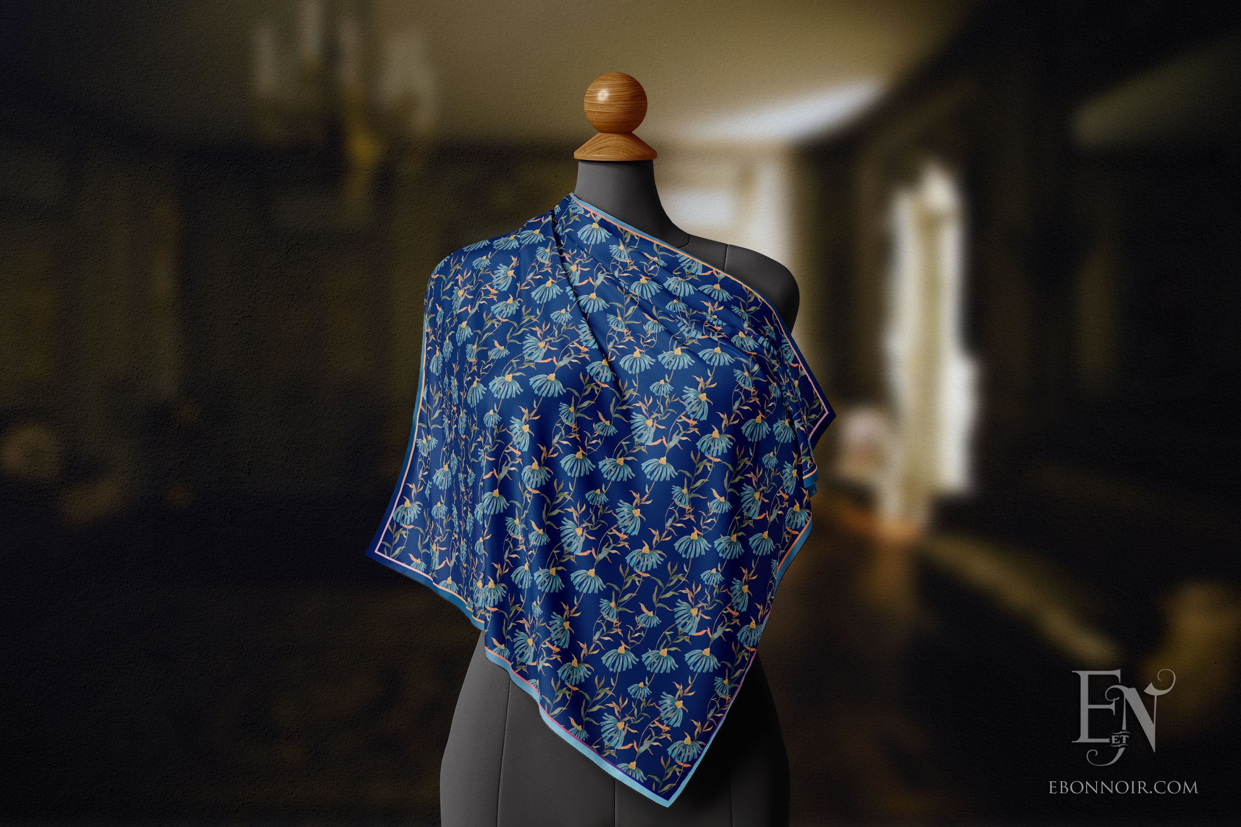 Blue Daisies, Luxurious Square Scarf/Wrap/Boho Shawl, Made to Order, Handmade and Cruelty Free