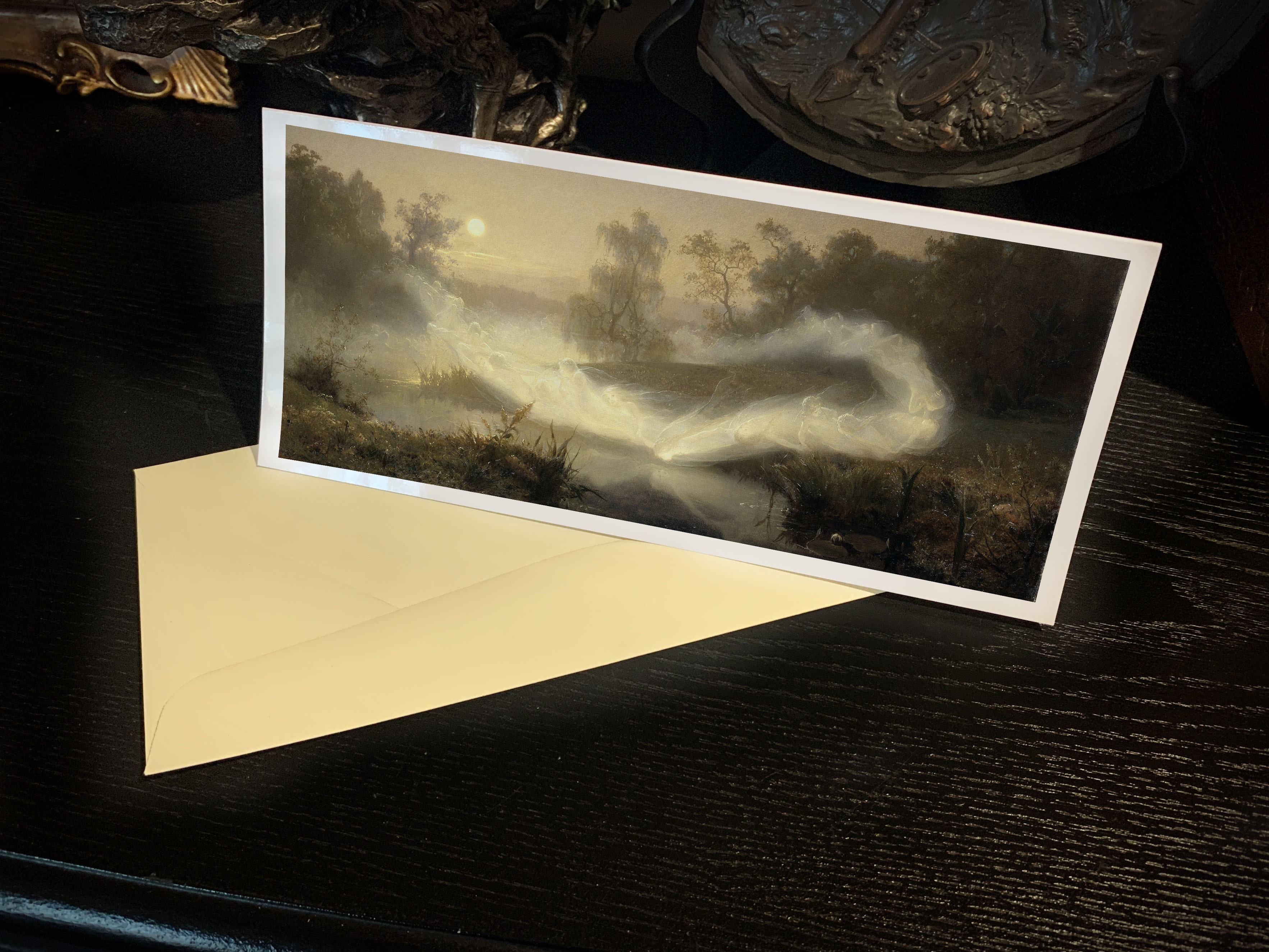 Dancing Fairies by August Malmström, Panoramic Greeting Card/Money Holder with Ivory Envelope