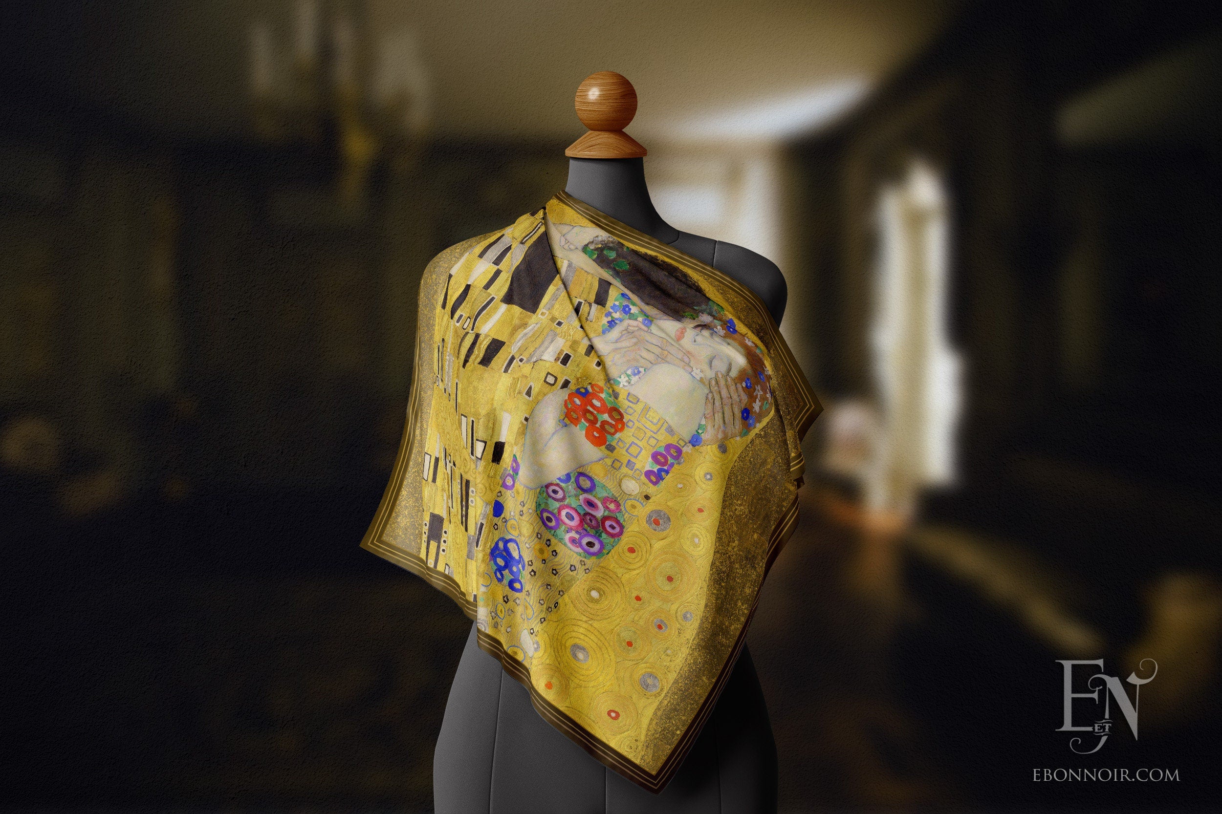 The Kiss by Gustav Klimt, Luxurious Square Scarf/Wrap/Boho Shawl, Made to Order, Handmade and Cruelty-Free