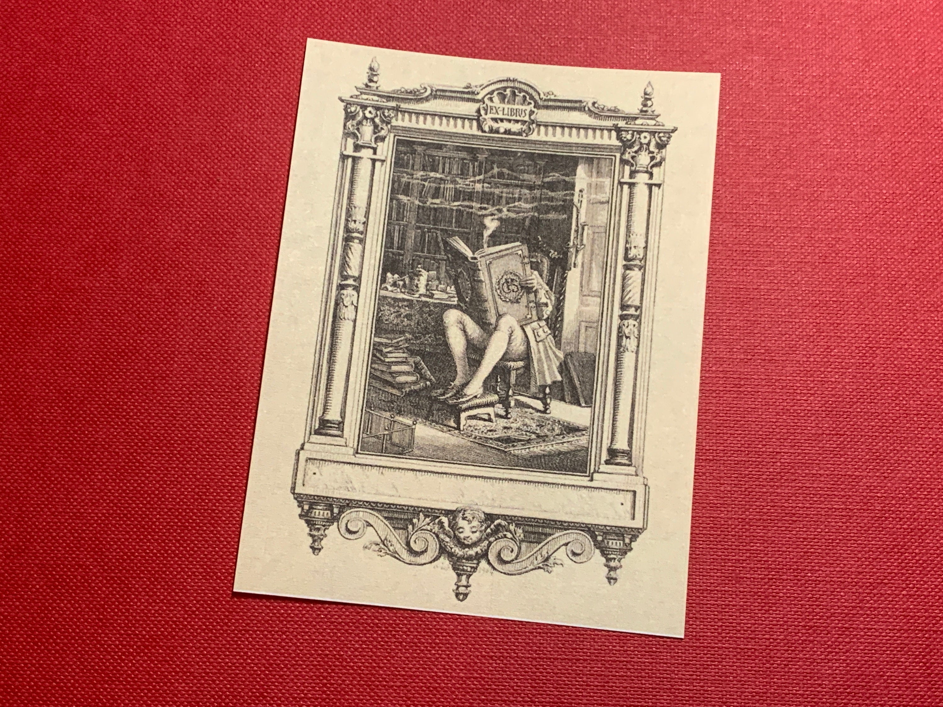 Smoking Gent, Personalized Gothic Ex-Libris Bookplates, Crafted on Traditional Gummed Paper, 3in x 4in, Set of 30