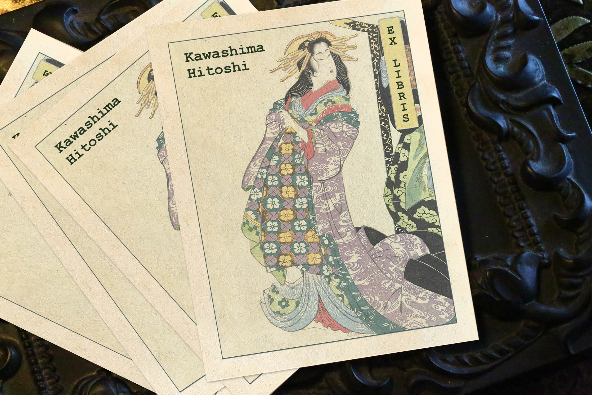 Geisha, Personalized Ex-Libris Bookplates, Crafted on Traditional Gummed Paper, 3in x 4in, Set of 30